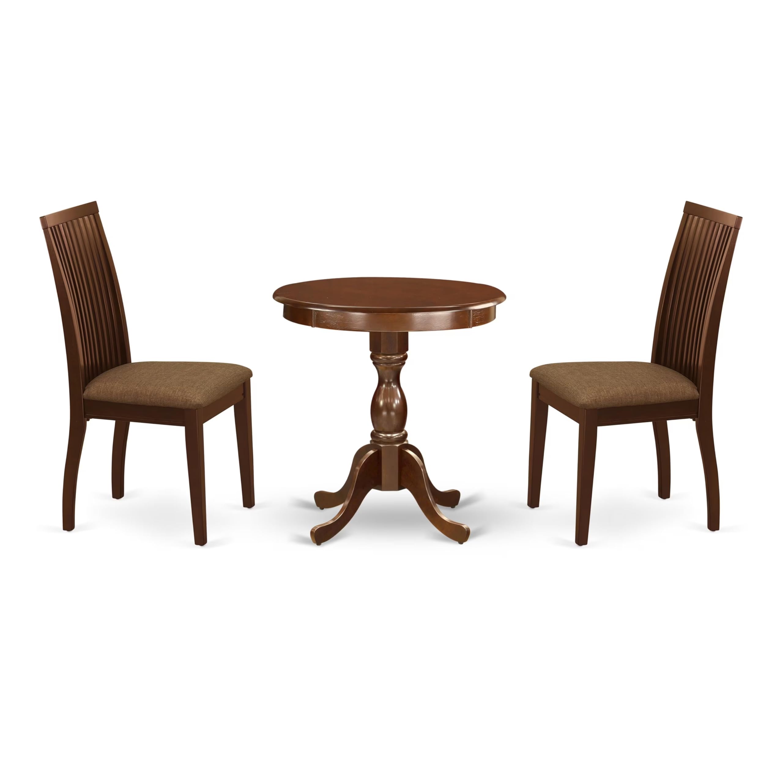 East West Furniture - ESIP3-MAH-C - 3-Pc Modern Dining Room Table Set - 2 Wood Dining Chairs and 1 Kitchen Dining Table (Mahogany Finish)