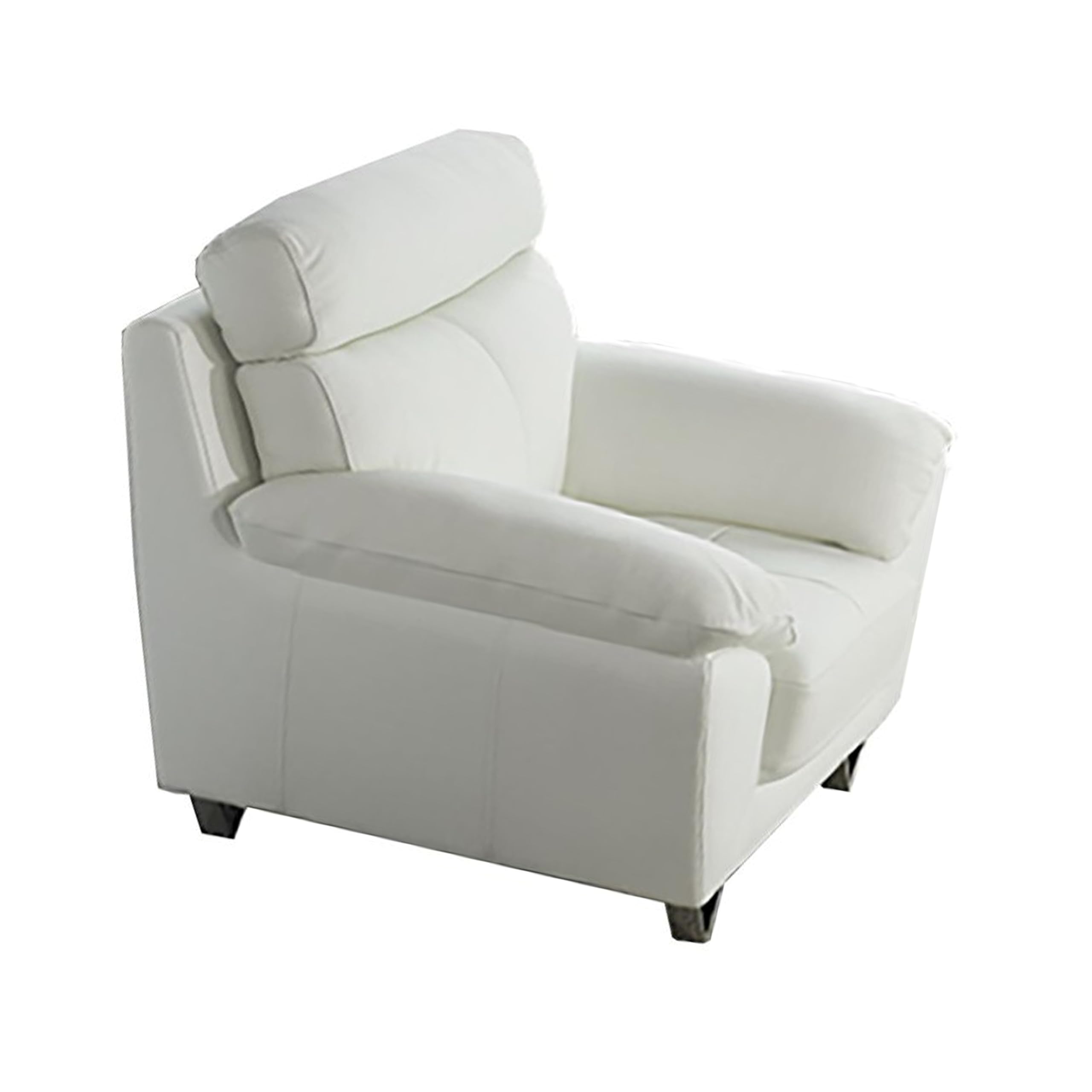 Rory Accent Chair, White Italian Leather, Foam Cushions, Angled Metal Legs