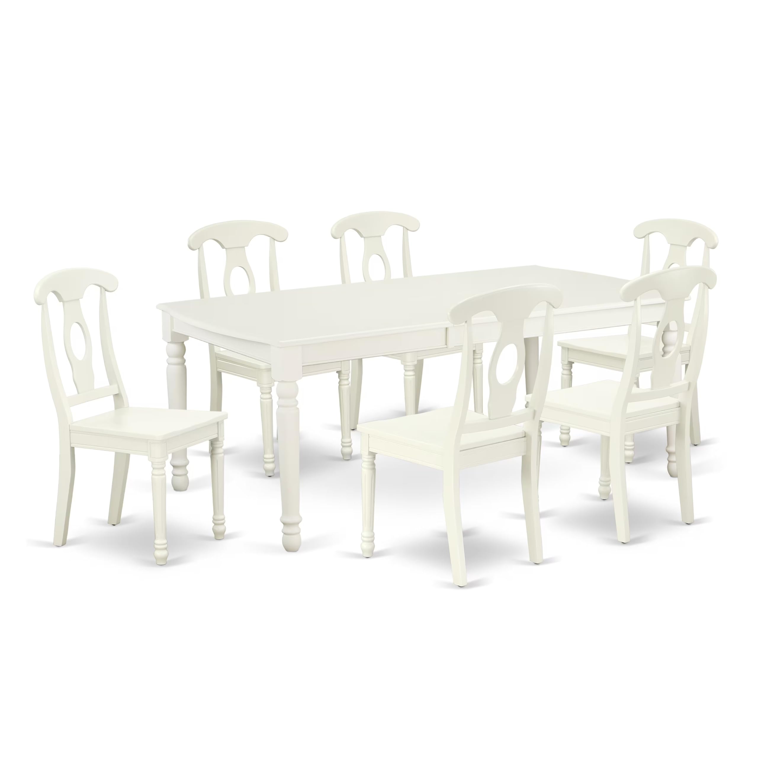 DOKE7-LWH-W 7PC Rectangular 60/78 inch Table with 18 In Leaf and 6 Panel Back Chairs