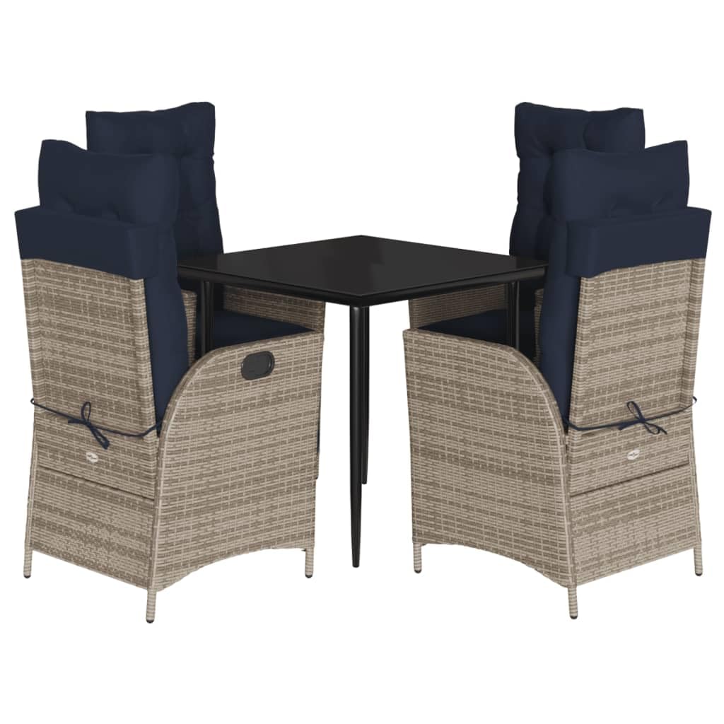 vidaXL 5 Piece Patio Dining Set with Cushions Gray Poly Rattan