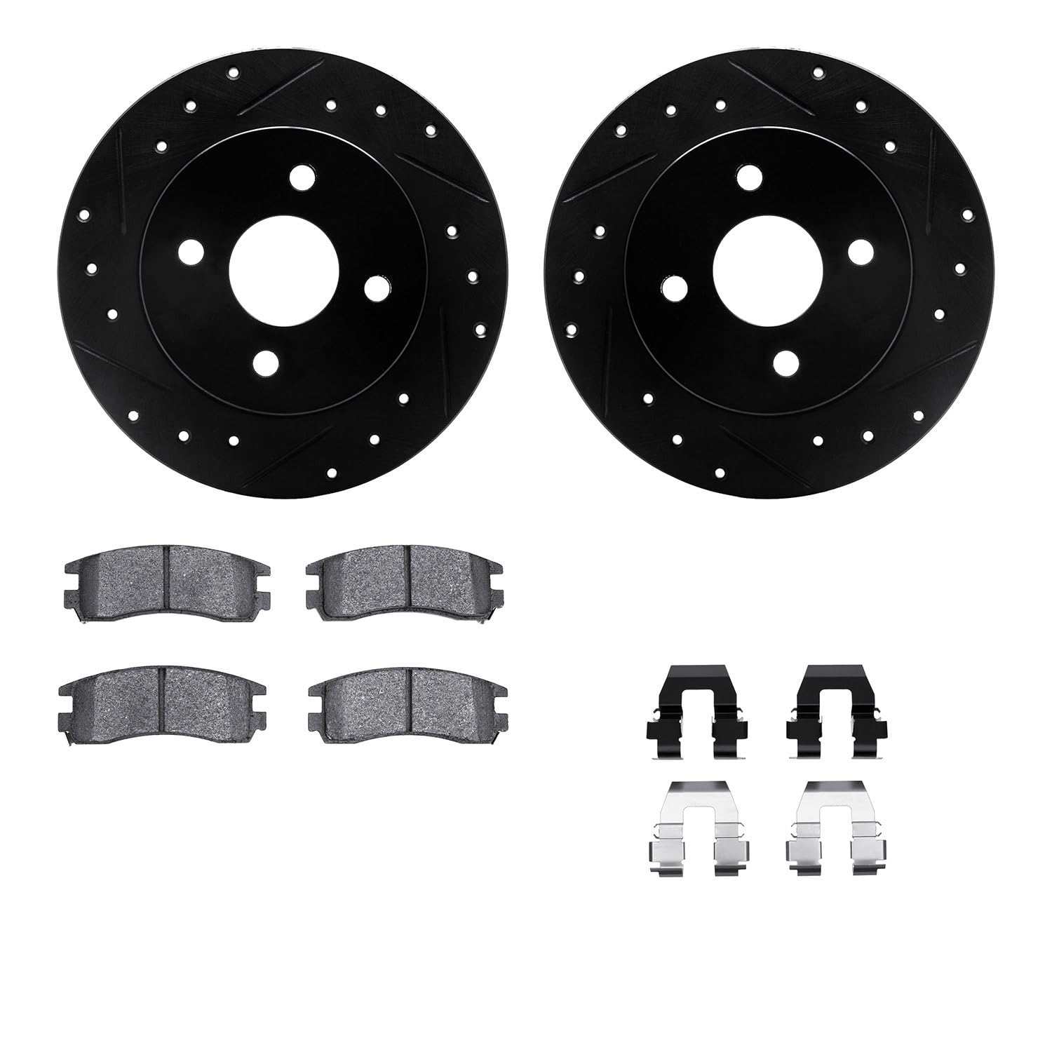 R1 Concepts Drilled and Slotted Black Disc Brake Rotor Set with Semi-Met Pads and Hardware WHYH1-53002
