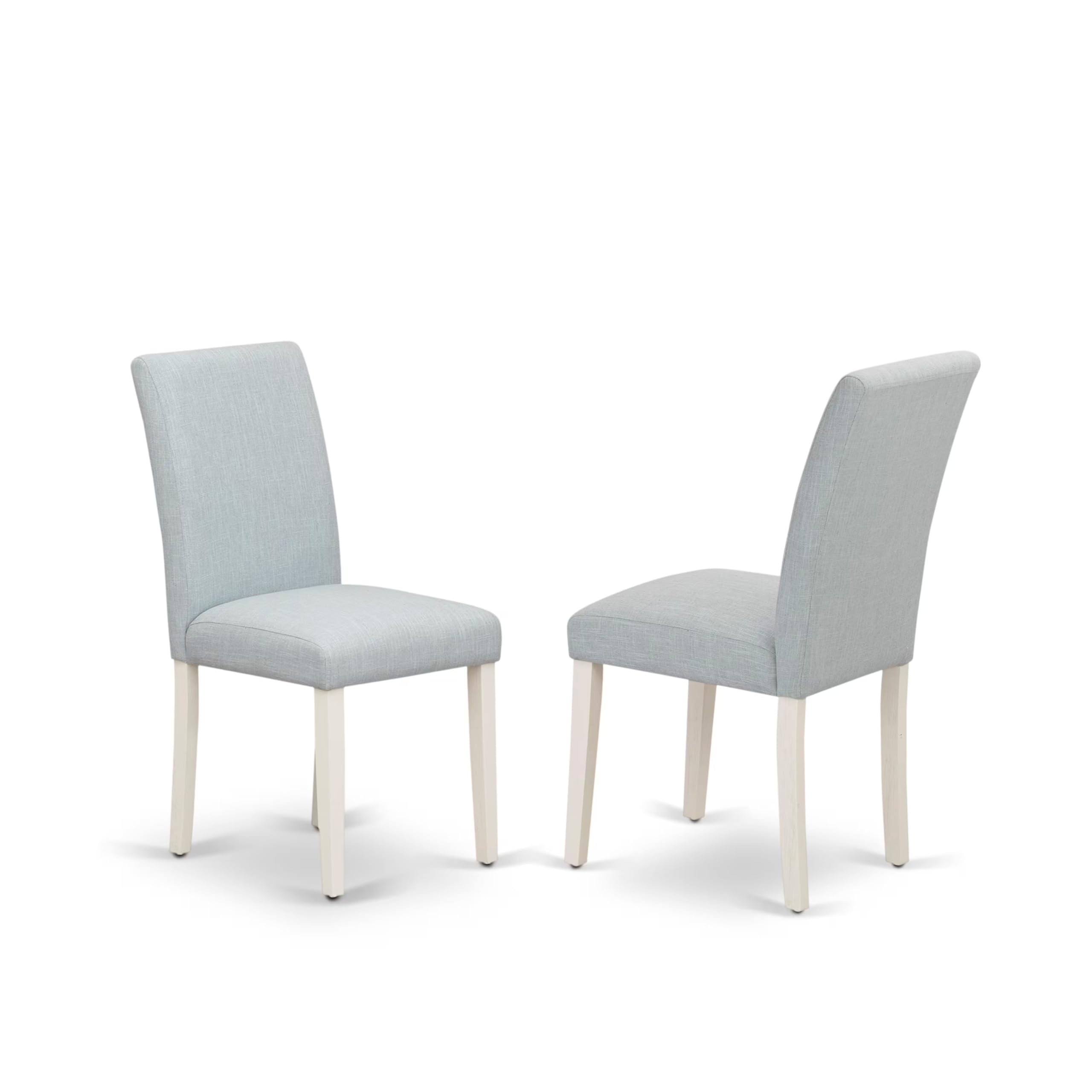 Set of 2 - Wood Chairs- Modern Chairs Includes Wirebrushed Linen White Wood Structure with Baby Blue Linen Fabric Seat and Simple Back