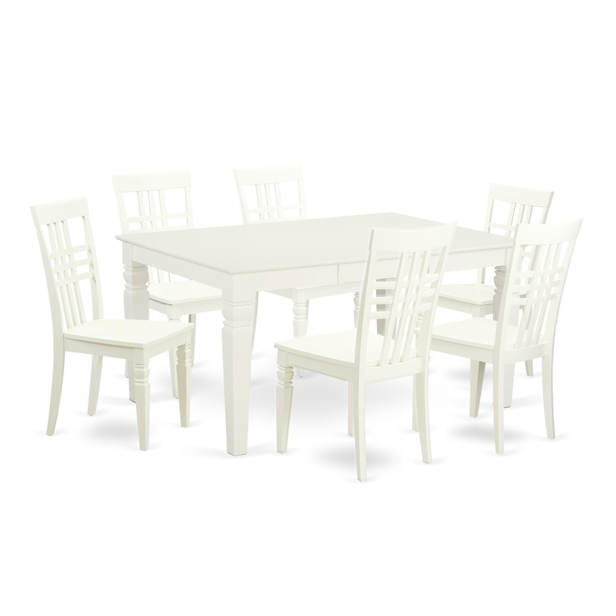 7  Pc  rectangular  Kitchen  Table  and  6  Wood  Chairs  for  Dining  room  in  Linen  White