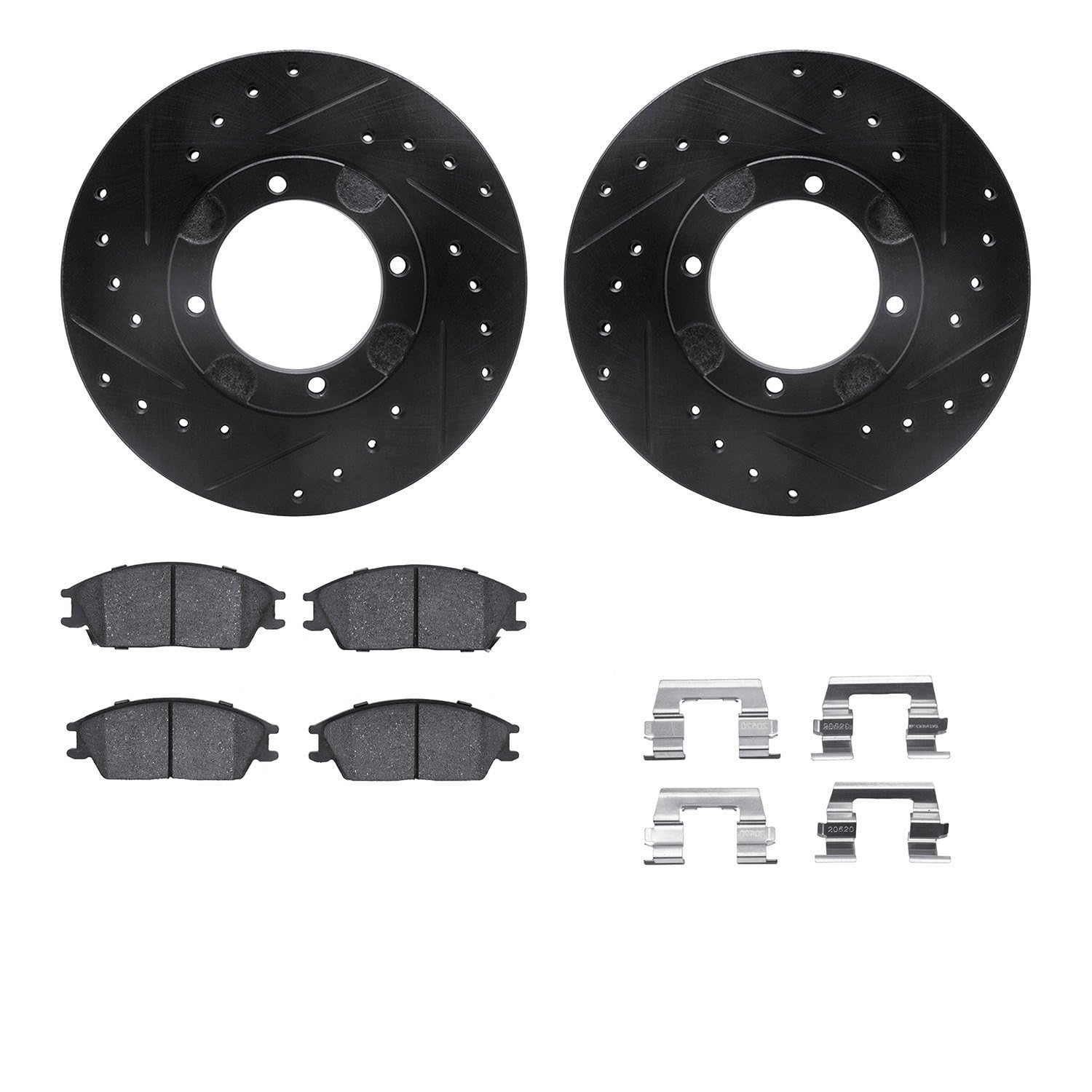 R1 Concepts Drilled and Slotted Black Disc Brake Rotor Set with Semi-Met Pads and Hardware WHYH1-03005
