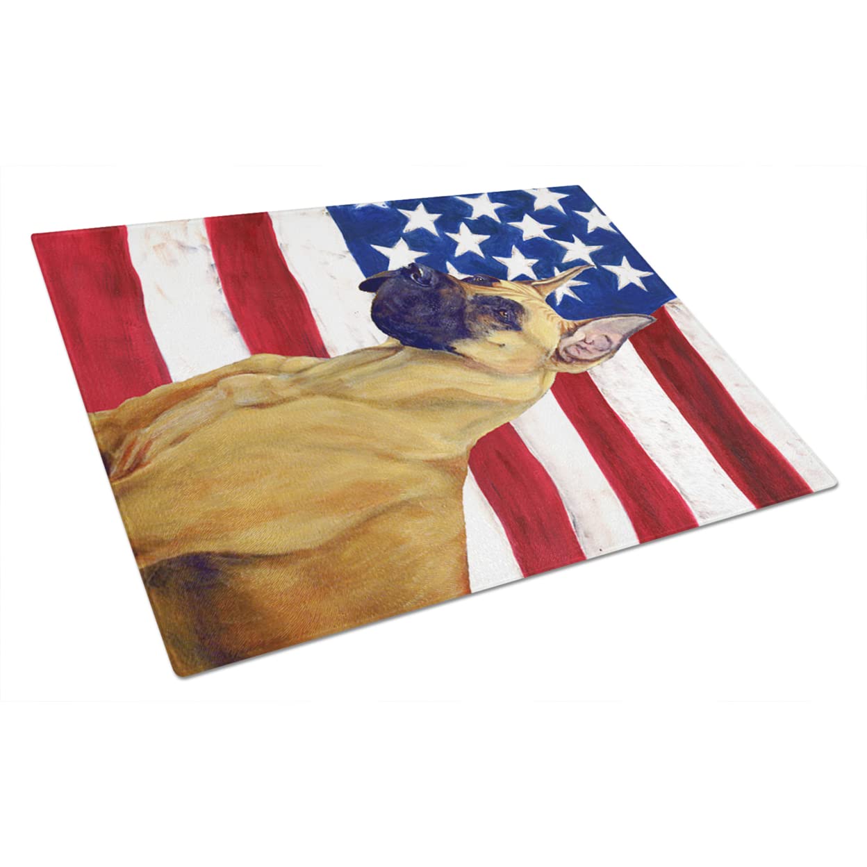 Carolines Treasures LH9025LCB USA American Flag with Great Dane Glass Cutting Board Large Decorative Tempered Glass Kitchen Cutting and Serving Board Large Size Chopping Board