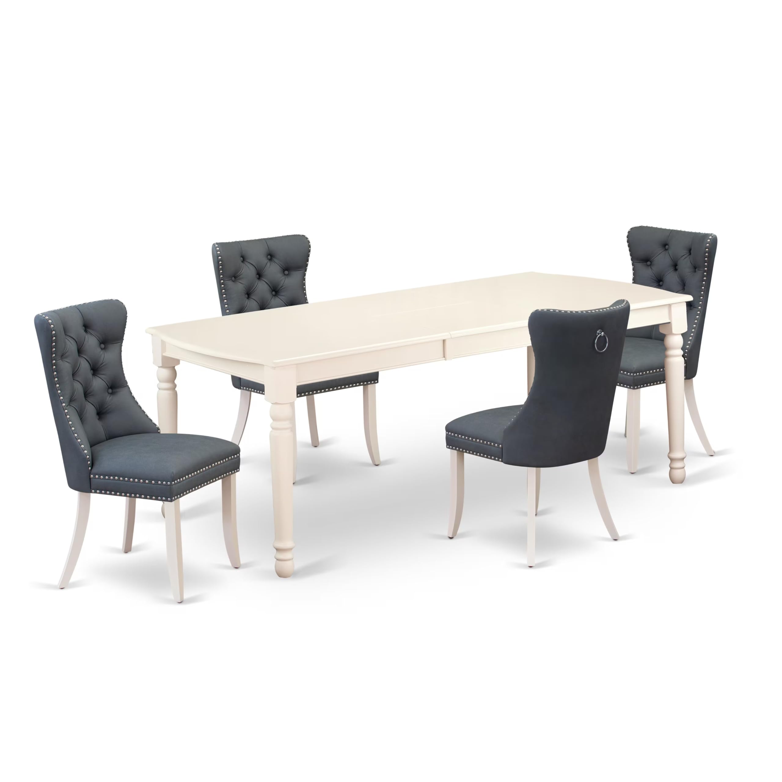 East West Furniture DODA5-LWH-13 5 Piece Modern Dining Table Set Contains a Rectangle Kitchen Table with Butterfly Leaf and 4 Upholstered Chairs, 42x78 Inch, linen white