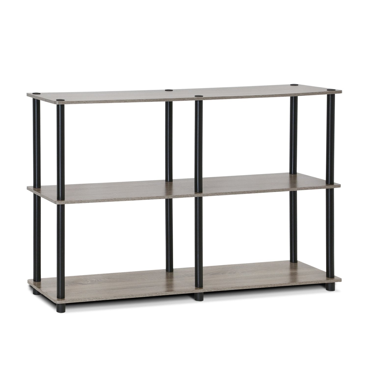 Furinno 99130GYW/BK Turn-N-Tube 3-Tier Double Size Storage Display Rack, French Oak Grey/Black