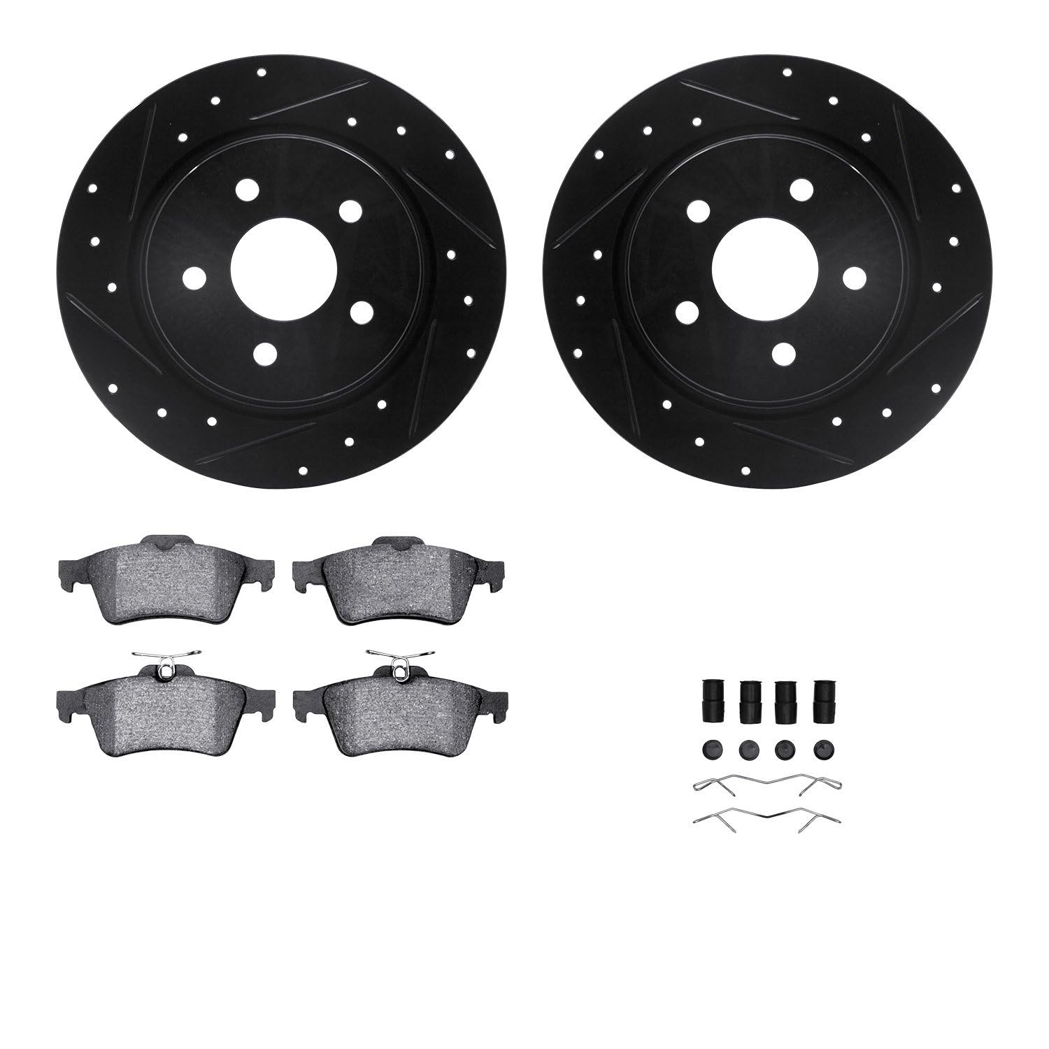 R1 Concepts Drilled and Slotted Black Disc Brake Rotor Set with Semi-Met Pads and Hardware WHYH1-54179