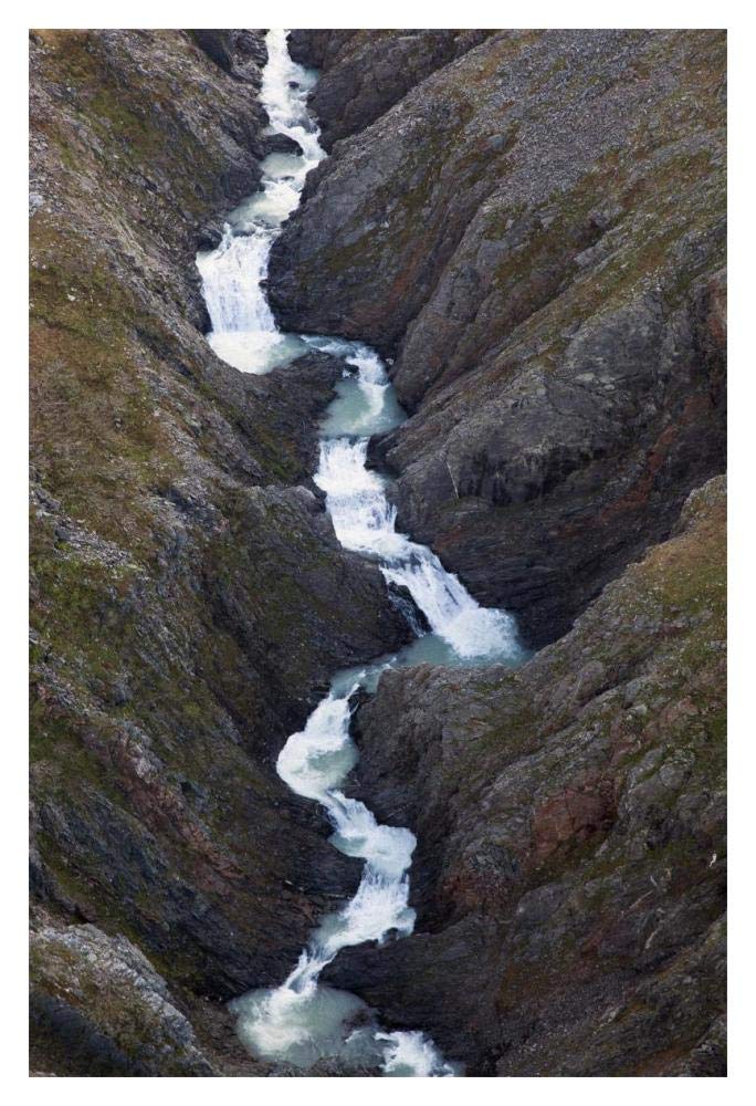 Split Creek cascading down Brabazon Range above the Alsek River, Tongass National Forest, Yakutat, Alaska-Paper Art-14x20”