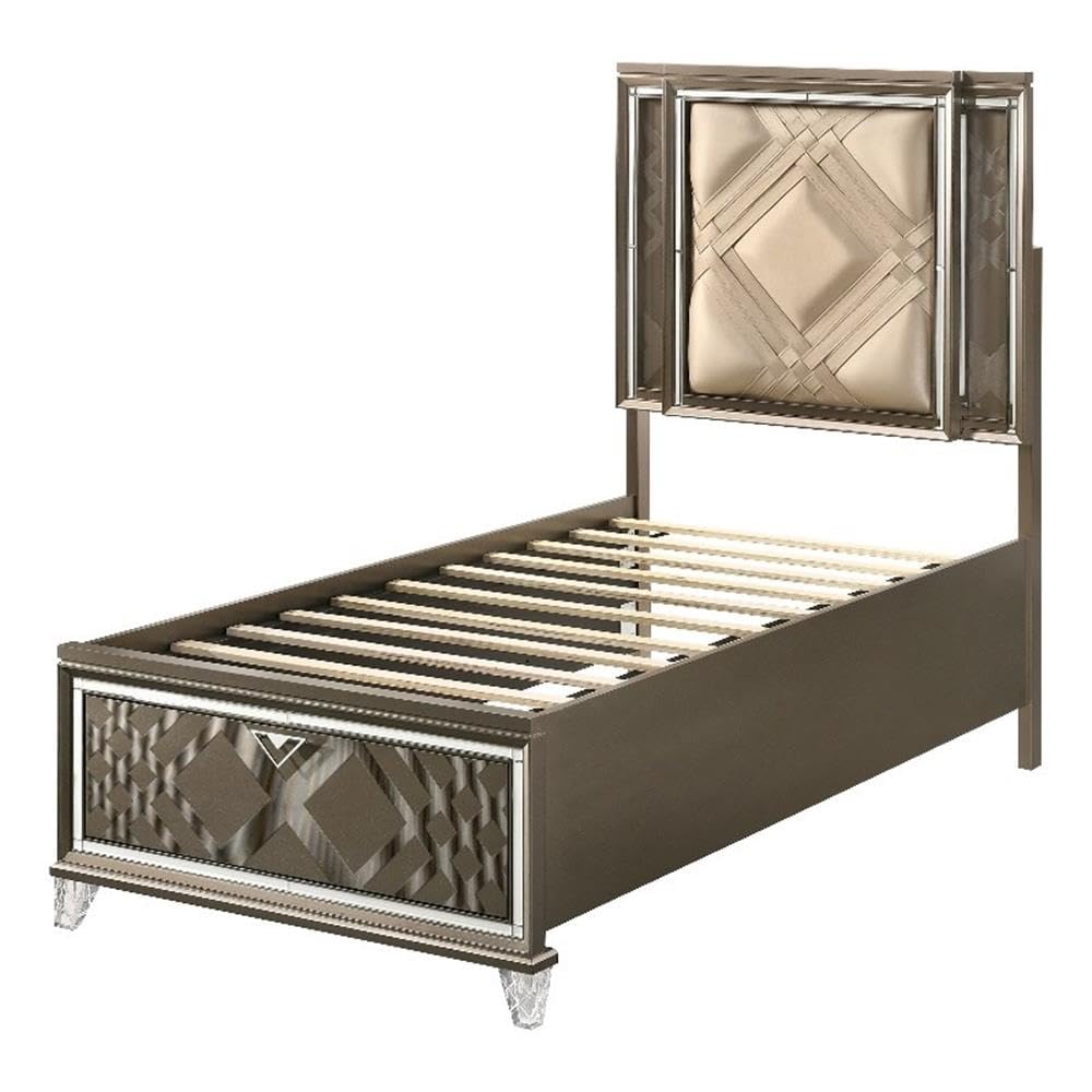 Full Bed w/Storage, LED, PU & Dark Champagne