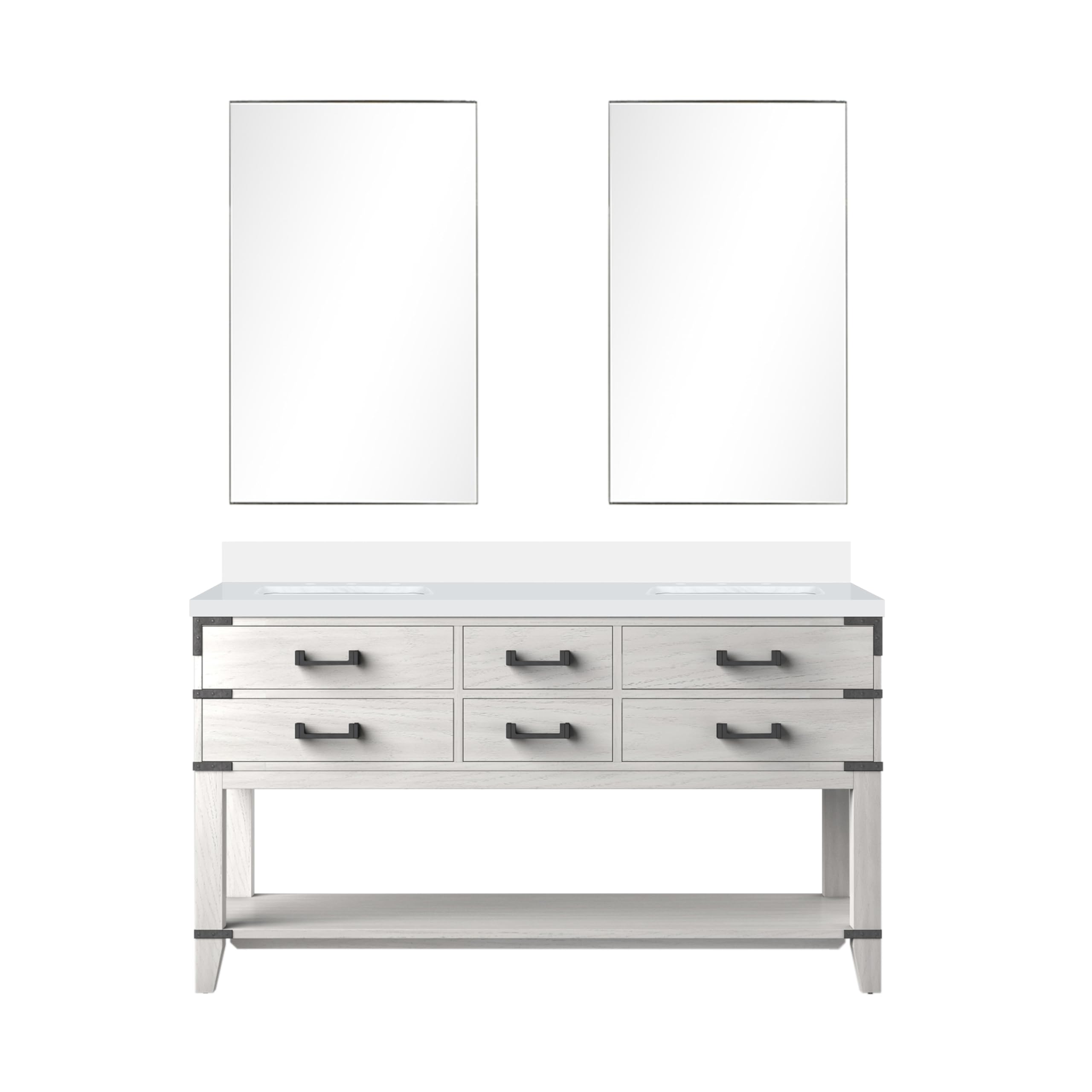 Norwalk 60 in W x 22 in D White Oak Double Bath Vanity, Cultured Marble Top, and 28 in Mirrors