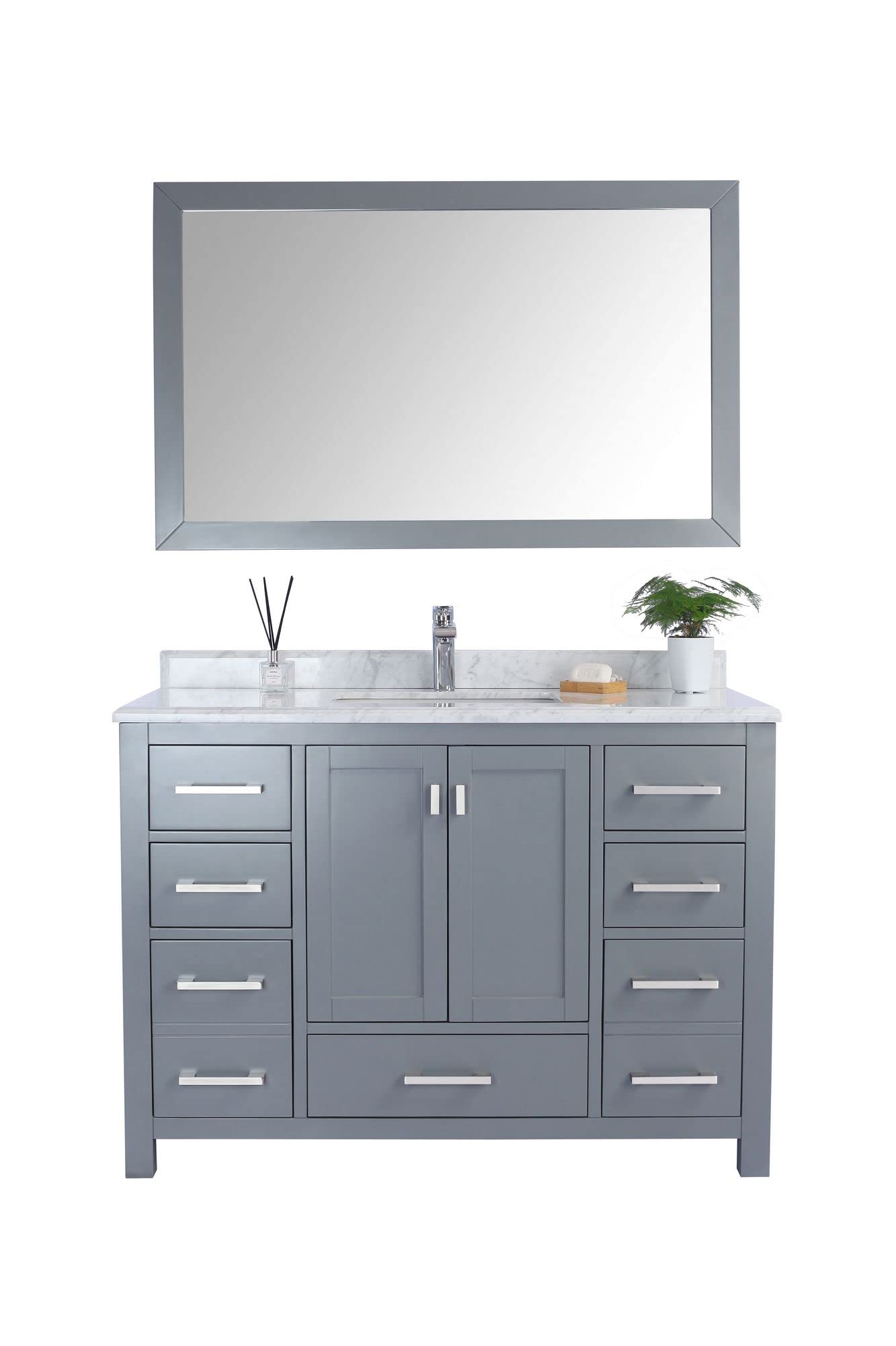 Wilson 48 - Grey Cabinet + White Carrara Marble Countertop