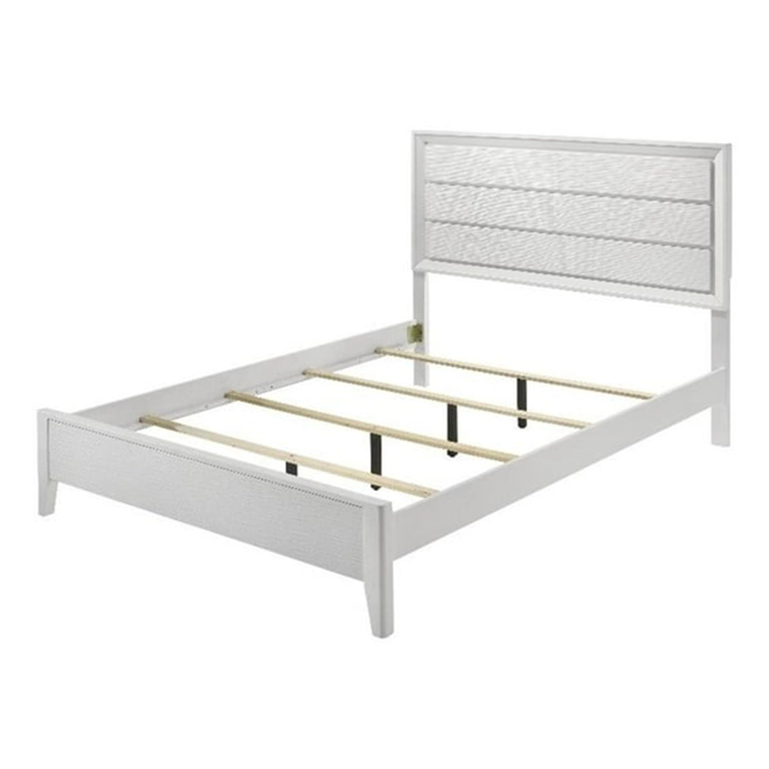 Tory California King Size Bed, Wave Texture and Mitered Corners, White