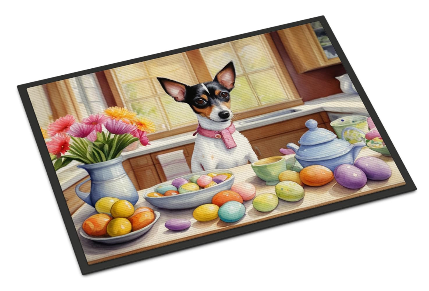 Carolines Treasures DAC6884JMAT Decorating Easter Rat Terrier Doormat Front Door Mat Indoor Outdoor Rugs for Entryway, Non Slip Washable Low Pile, 24H X 36W