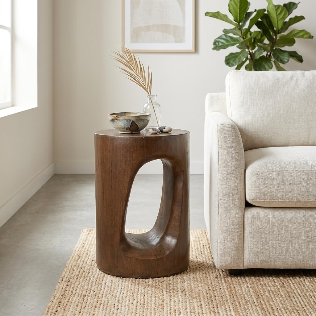 Phaedra 13.75 Round Trunk-Style MGO Side Table with Wood-Grain Texture