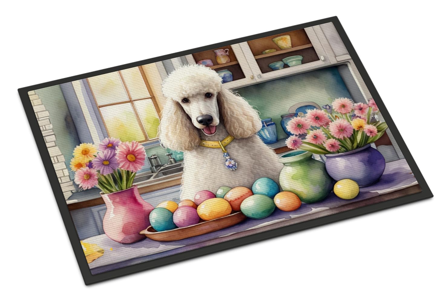 Carolines Treasures DAC6877JMAT Decorating Easter White Poodle Doormat Front Door Mat Indoor Outdoor Rugs for Entryway, Non Slip Washable Low Pile, 24H X 36W