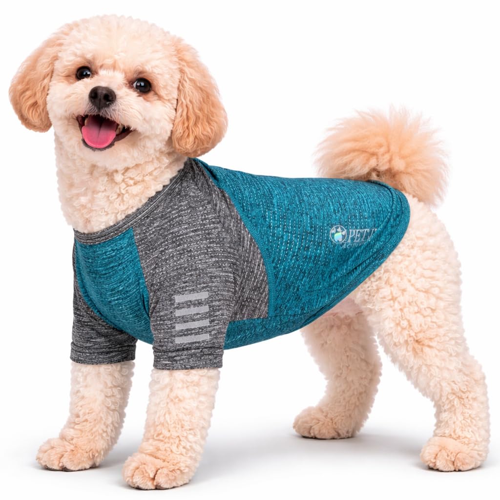 Pet Life  Active Hybreed 4-Way Stretch Two-Toned Performance Dog T-Shirt, Teal/Grey - X-Large