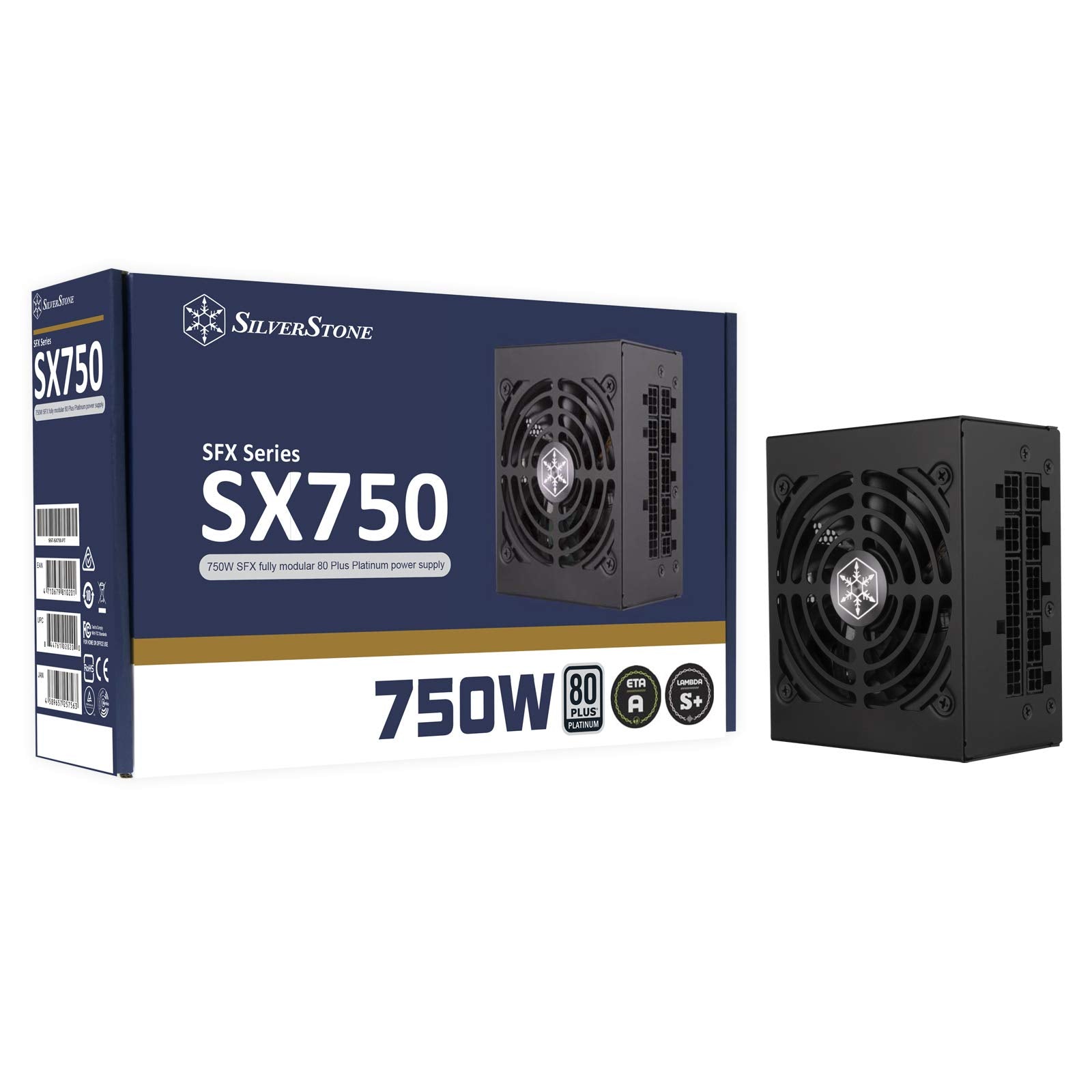 750W, SFX form factor, single +12V rails with 62.5A output, Silent Dual Ball 92mmFan with 18dBA, efficiency 80Plus Platinum certification, fully modular cable, 4x 6+2pin PCI-E, semi-fanless function