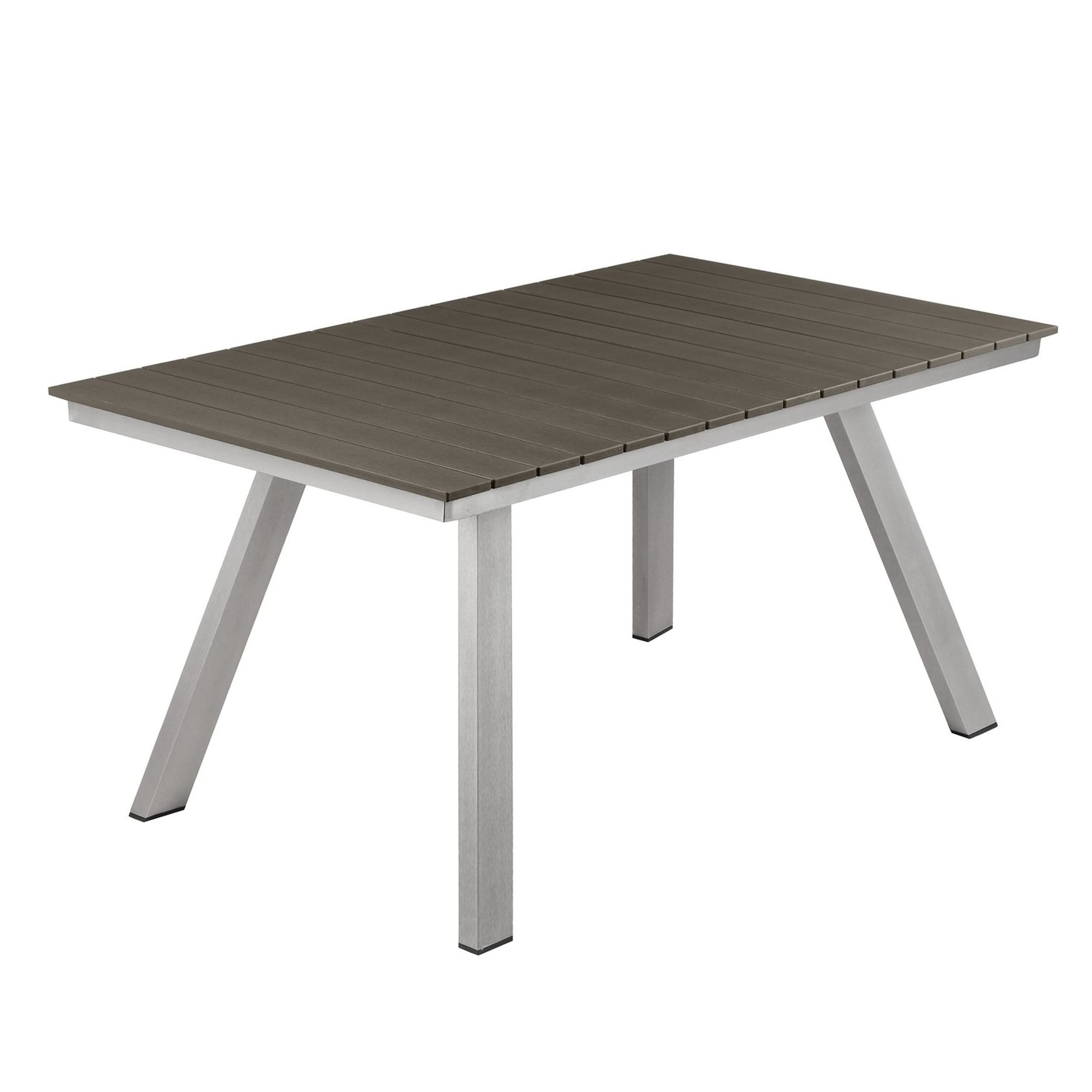 Zia 59 Inch Outdoor Table, Polyresin Plank Top, Smooth Gray Aluminum Frame
