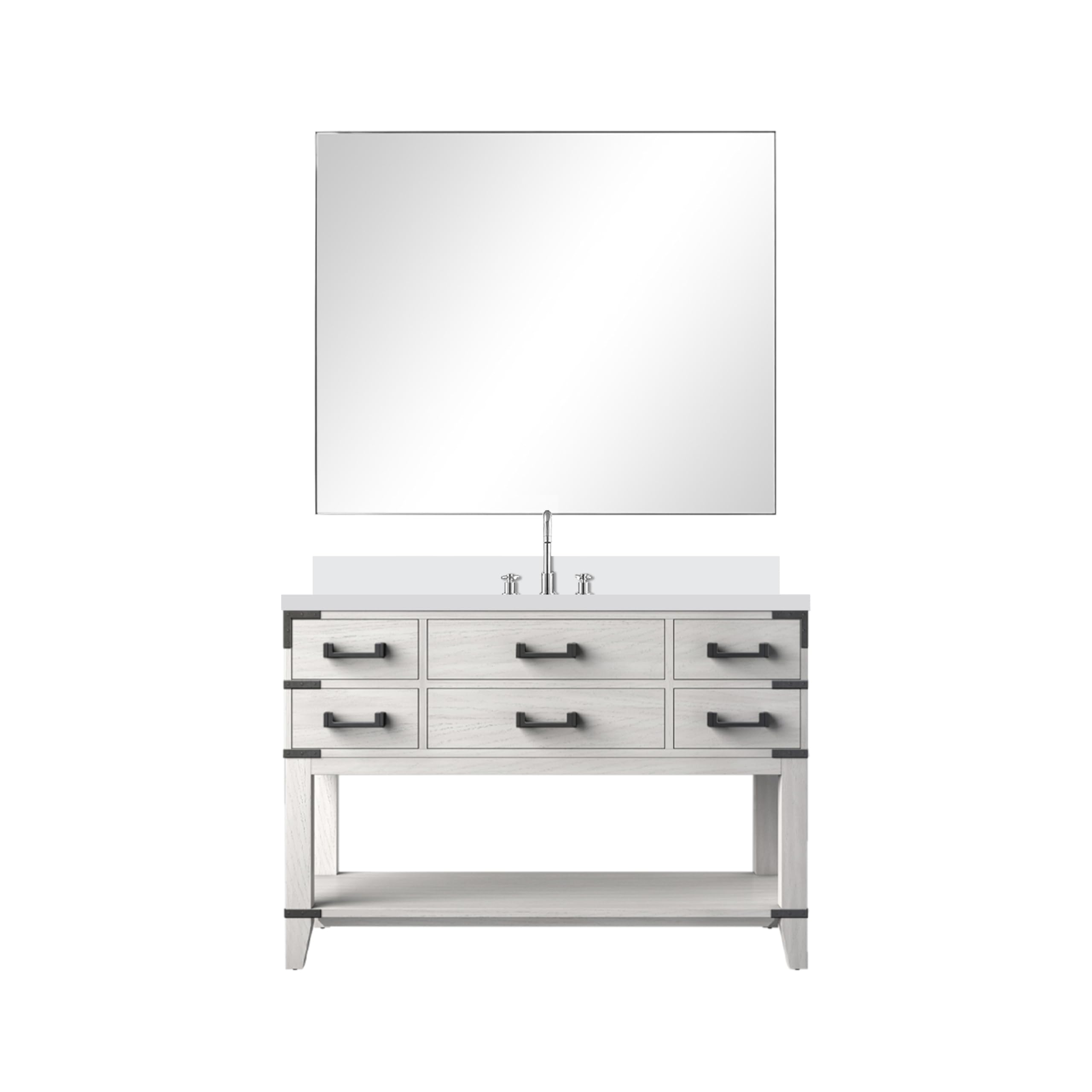 Norwalk 48 in W x 22 in D White Oak Single Bath Vanity, Cultured Marble Top, Faucet Set, and 46 in Mirror