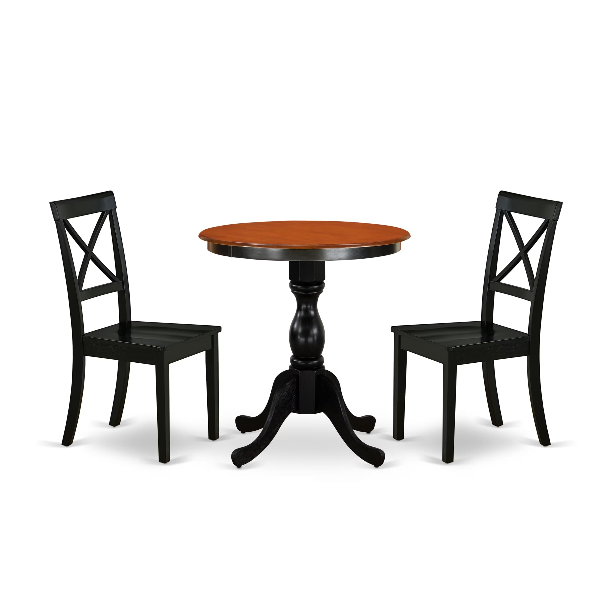 East West Furniture ESCE3-BCH-21 3-Piece Dining Room Table Set Consist of Dining Table and 2 Blue Linen Fabric Upholstered Chairs with Button Tufted Back - Black Finish