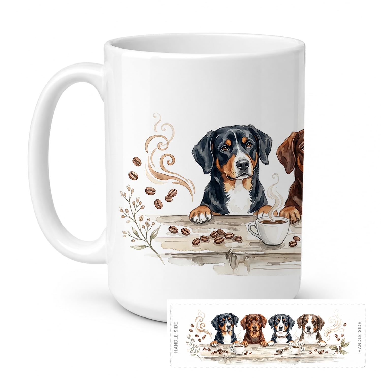 Carolines Treasures Entlebucher Mountain Dogs Morning Coffee Ceramic Coffee Mug 15 oz Decorative Large C Handle Mug Cup for Tea, Cocoa Hot Chocolate