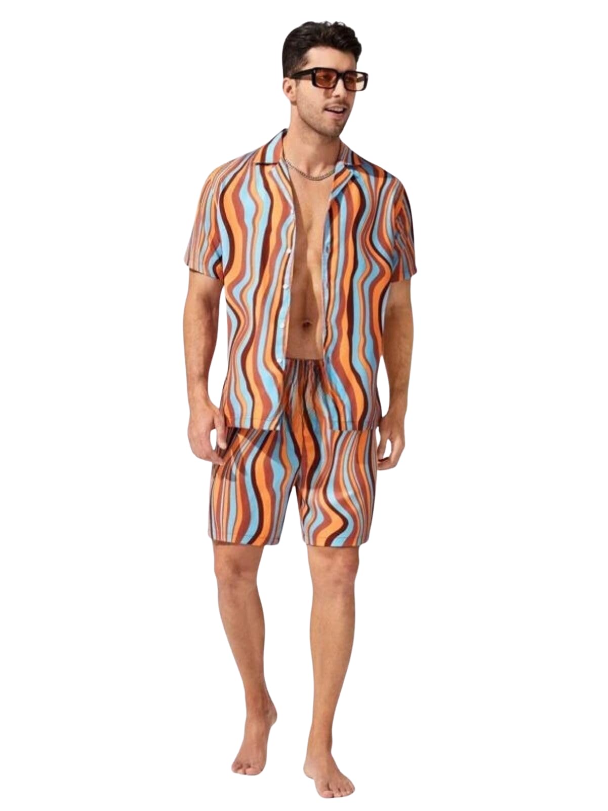 Dhruvi Trendz Mens Rayon Men Co-Ord Set Regular Fit Night Dress (Dt-Ms-6115&Sh195_Multi_S) Multicolour
