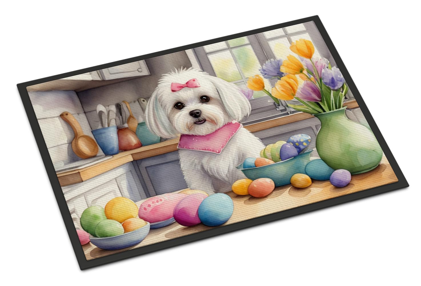 Carolines Treasures DAC6852JMAT Decorating Easter Maltese Doormat Front Door Mat Indoor Outdoor Rugs for Entryway, Non Slip Washable Low Pile, 24H X 36W