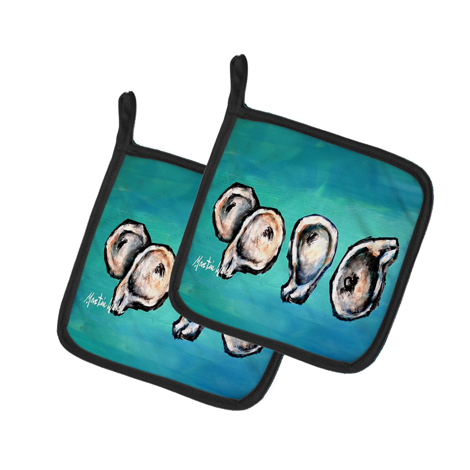 Four Oyster Shells on Board Pair of Pot Holders