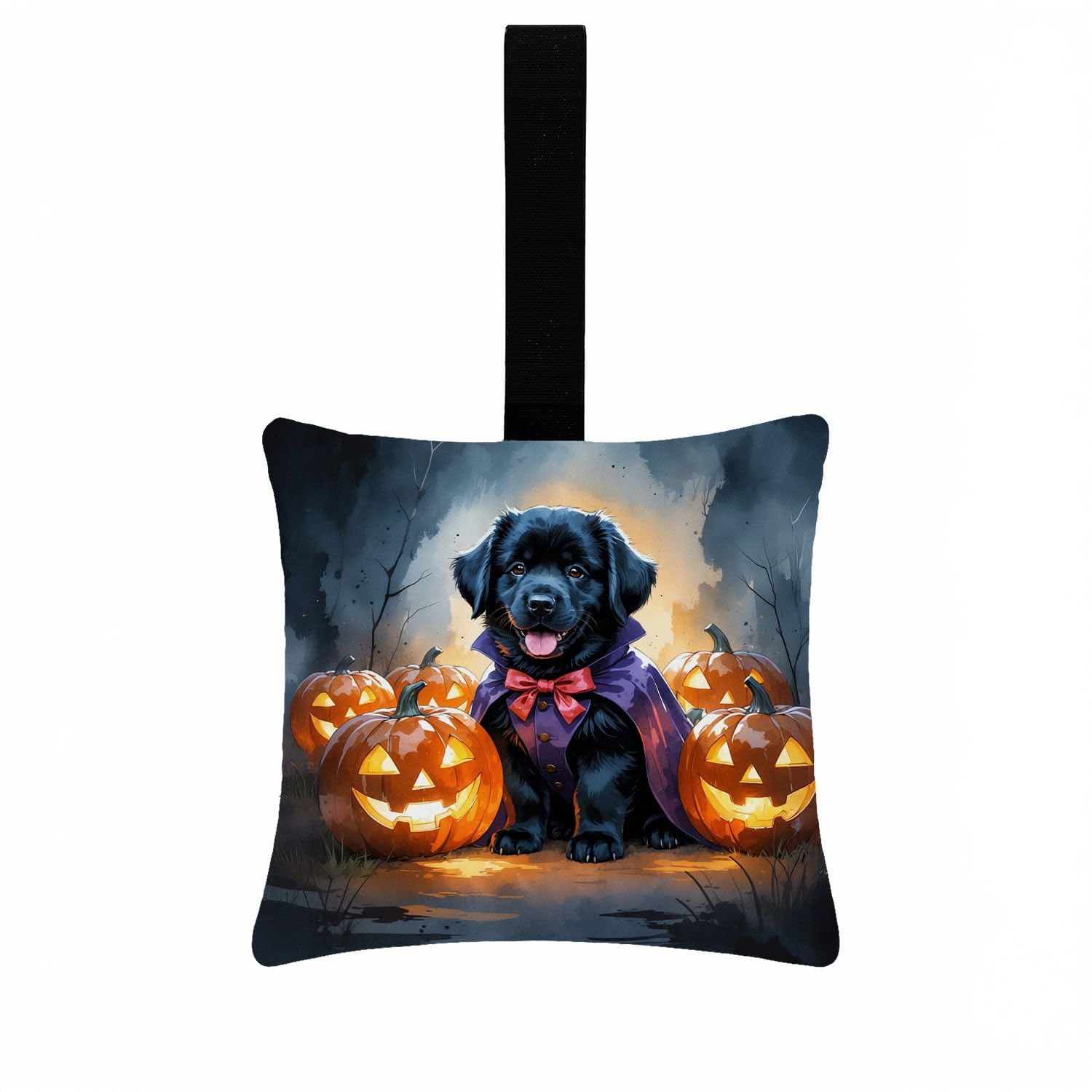Carolines Treasures Black Newfoundland Puppy Halloween Mini Hanging Pillow Ornament 3.5  3.5 Decorative Door-Knob & Tree Hanger, Soft Fabric Cushion