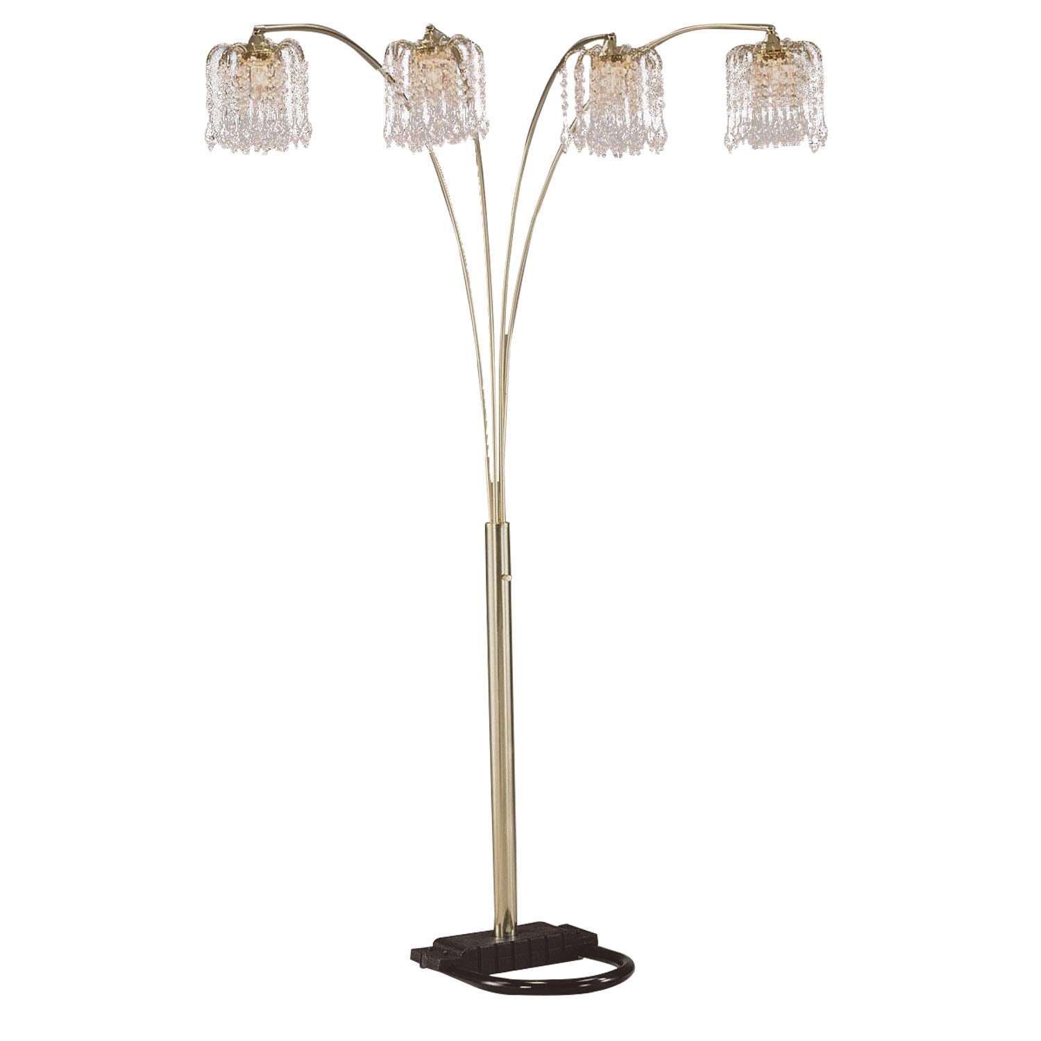 Metal Arc Floor Lamp with 4 Hanging Crystal Lights, Black and Gold