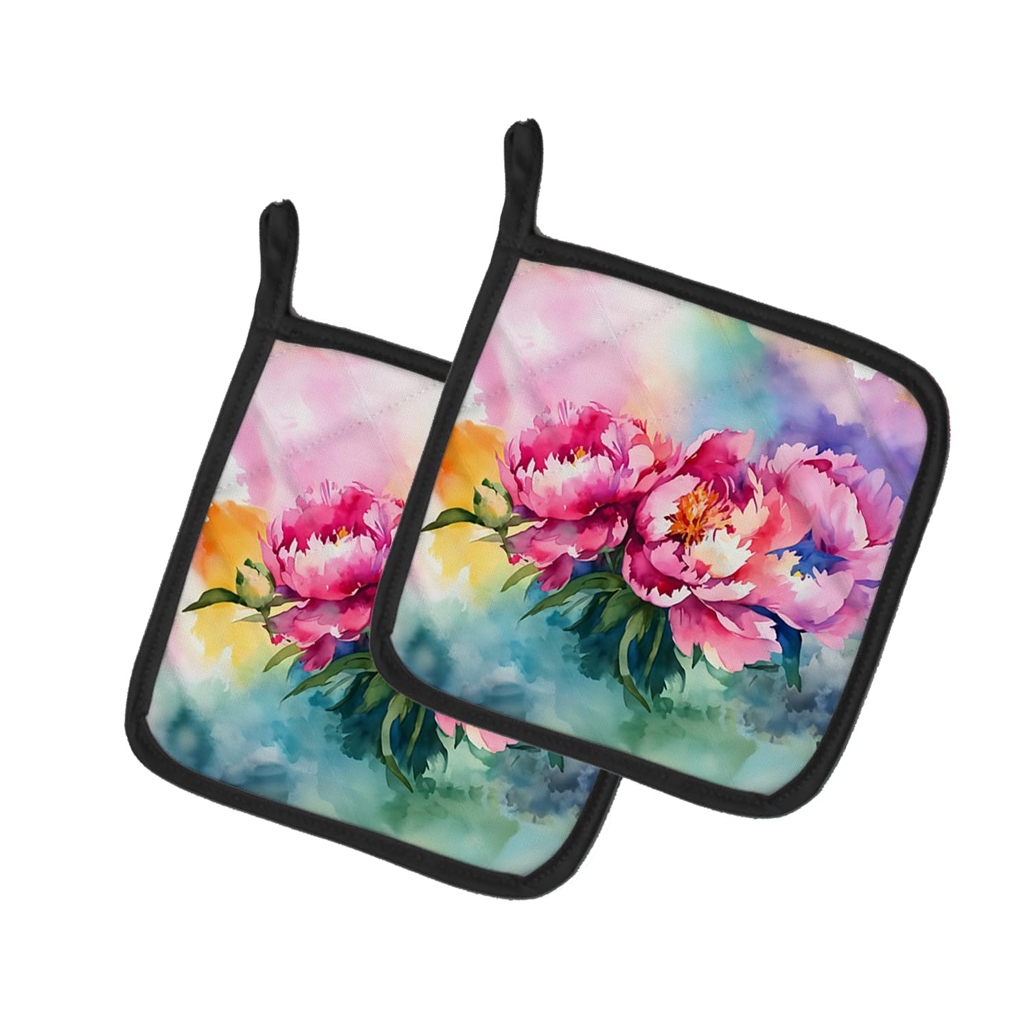 Peonies in Watercolor Pair of Pot Holders