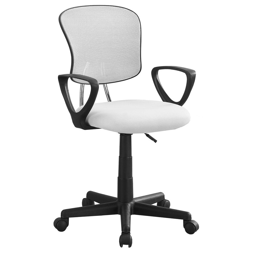 Office Chair, Adjustable Height, Swivel, Ergonomic, Armrests, Computer Desk, Work, Juvenile, Metal, Mesh, White, Black, Contemporary, Modern