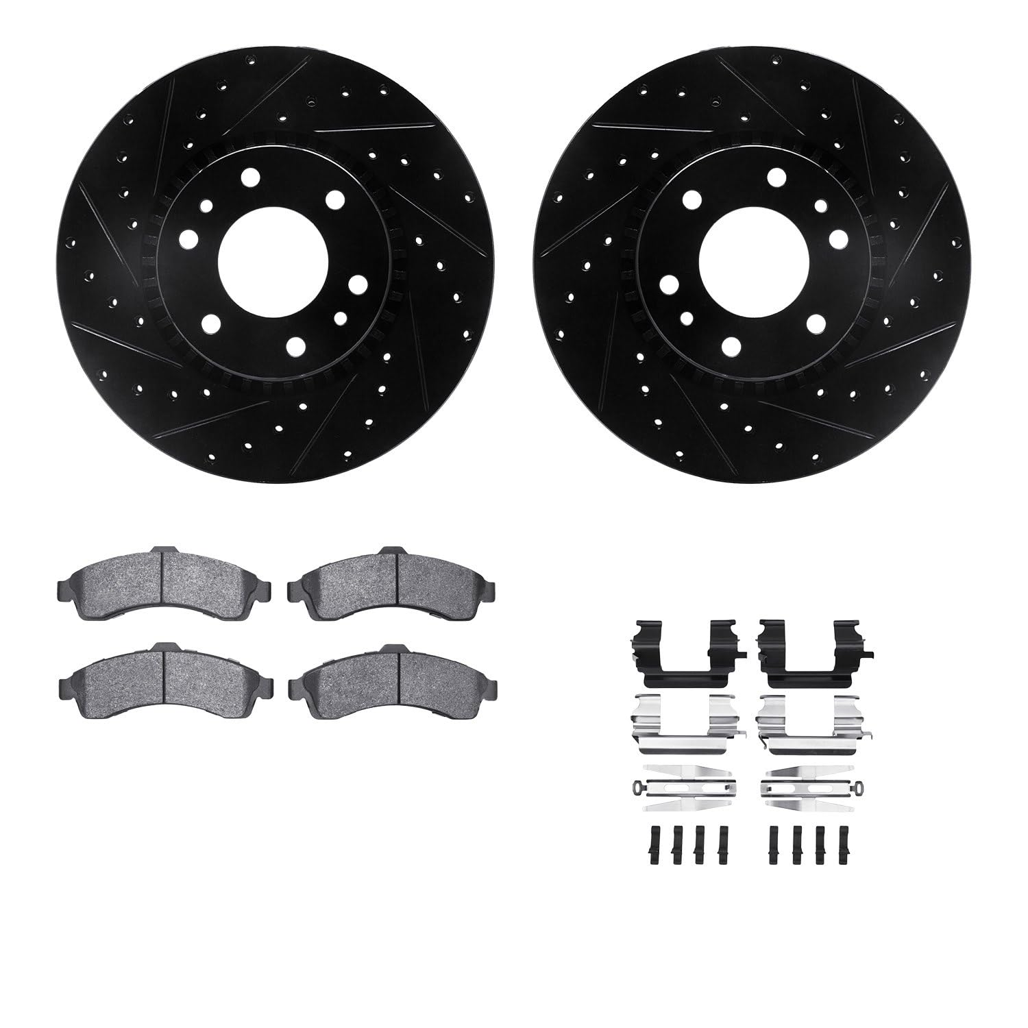 R1 Concepts Drilled and Slotted Black Disc Brake Rotor Set with Semi-Met Pads and Hardware WHYH1-48047