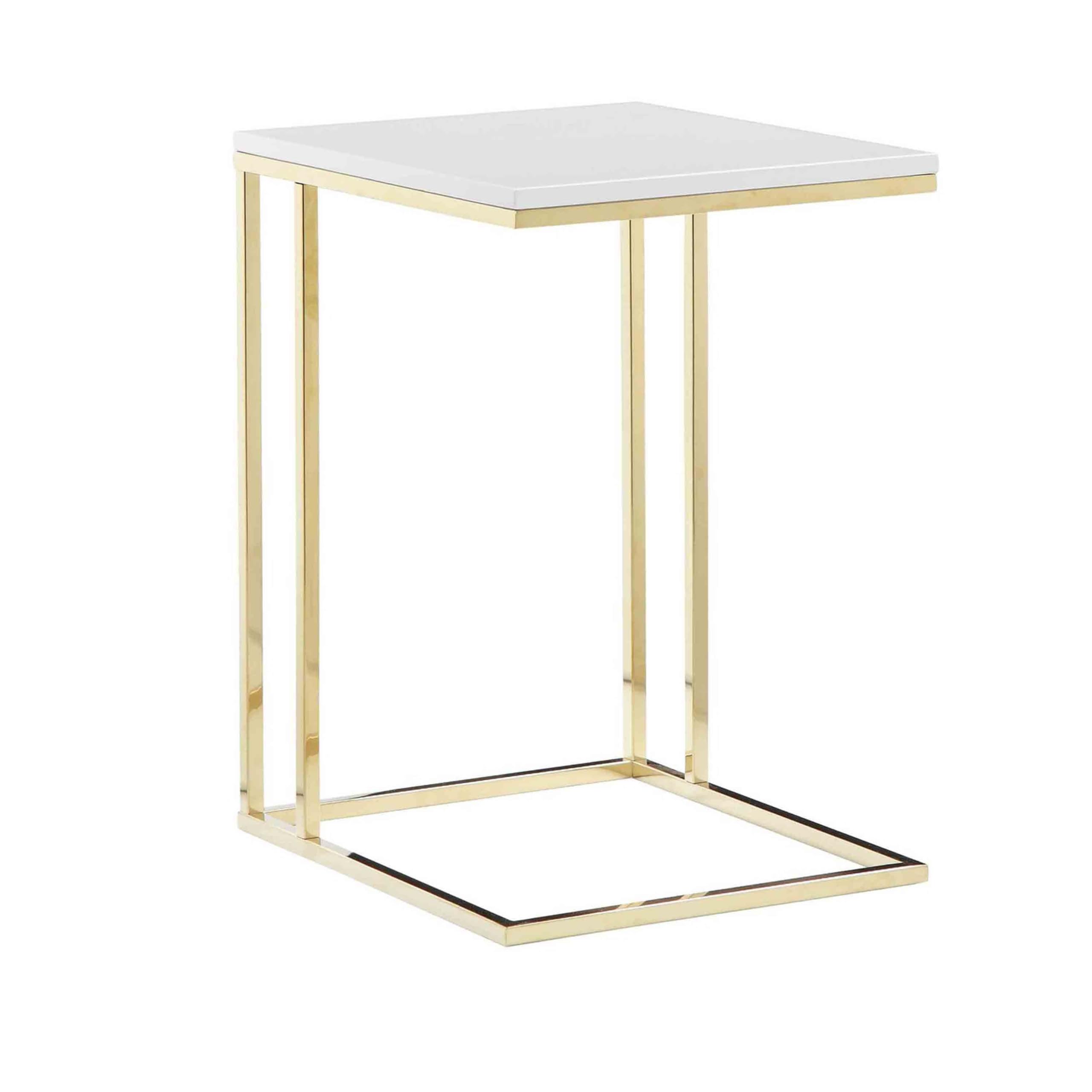 Zen 23 Inch Side End Tray Table, White Tray Top, Steel Base in Gold Finish