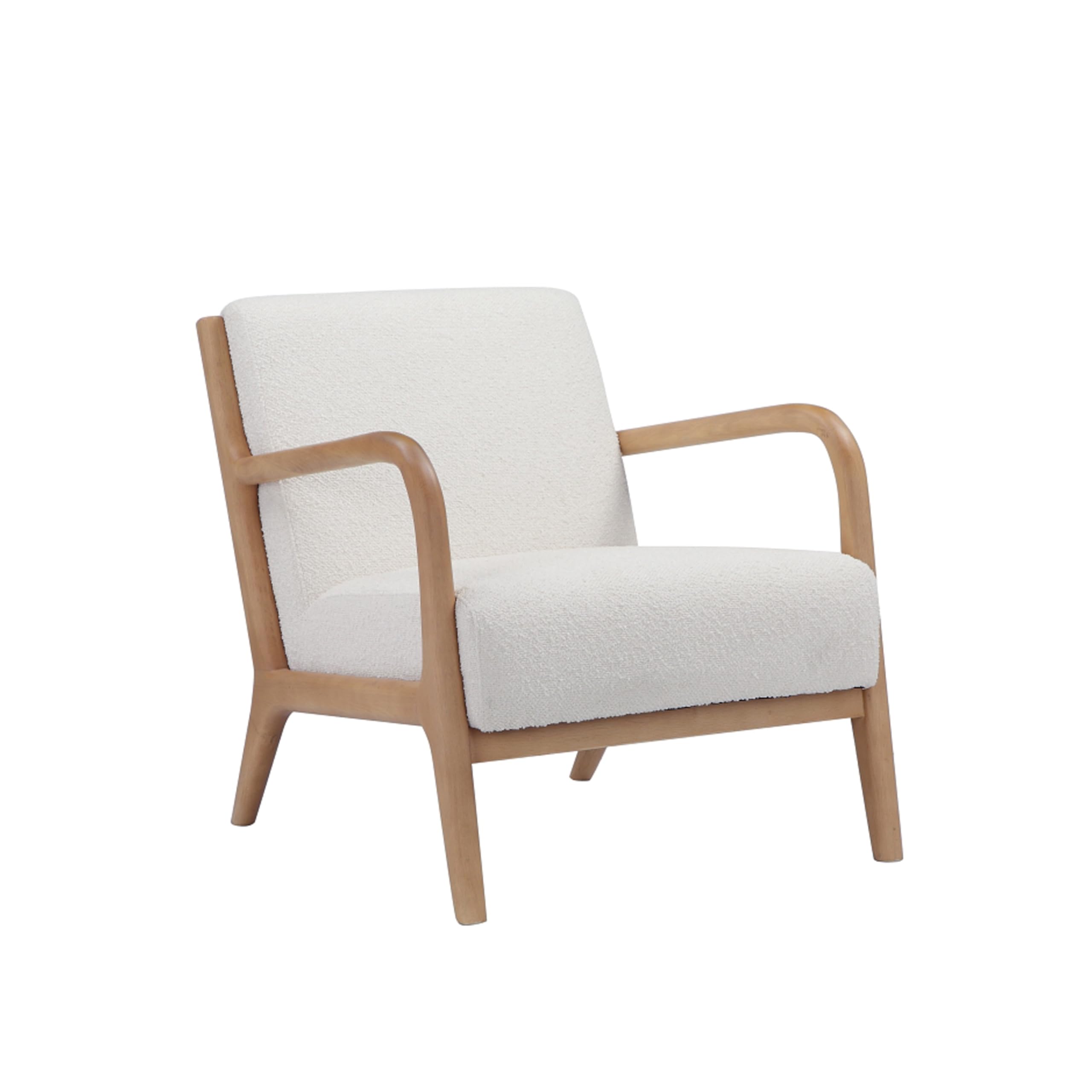 26 Inch Accent Lounge Chair, White Polyester Boucle Seat, Brown, White