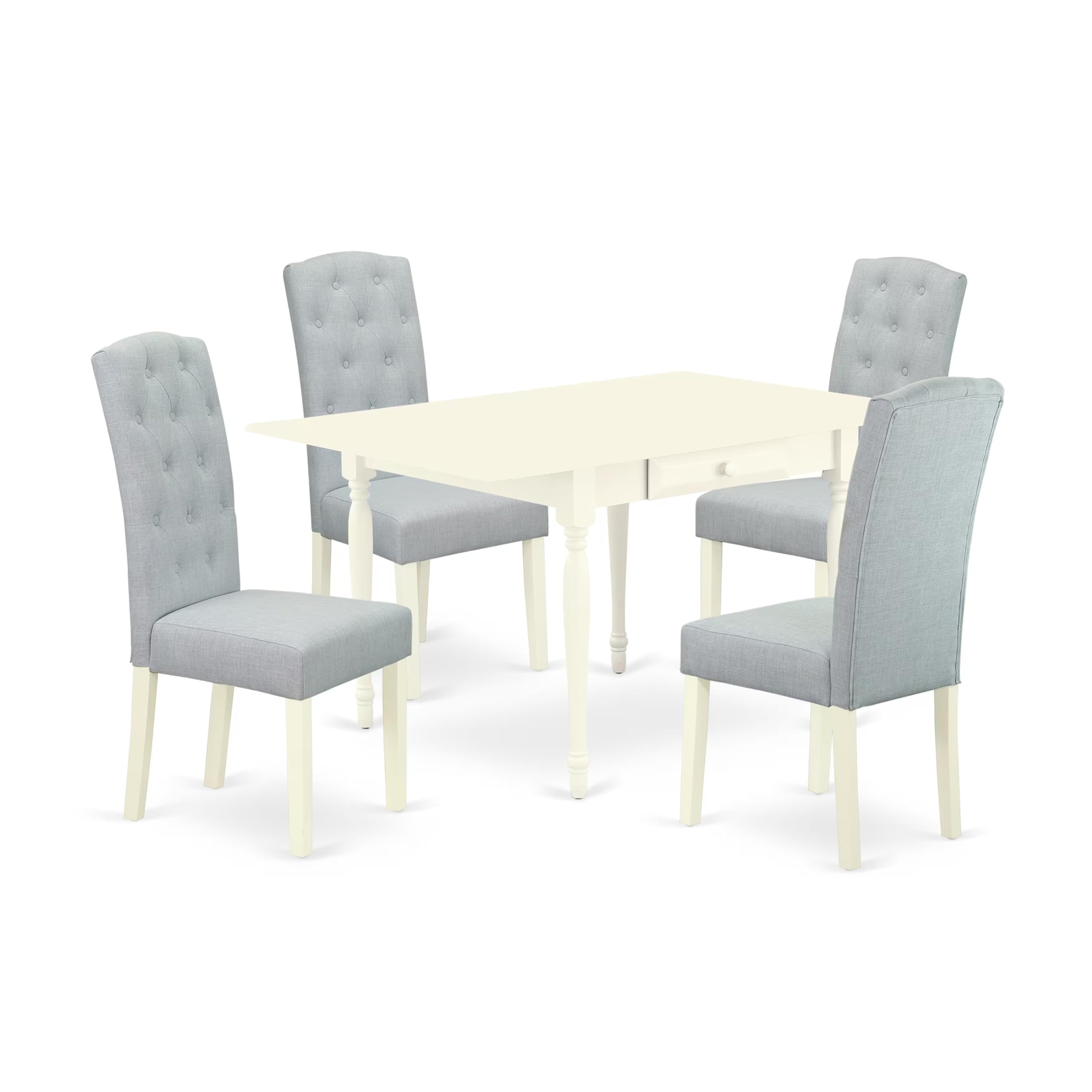 1MZCE5-LWH-15 5Pc Dining Set - Rectangular Table and 4 Parson Chairs - Linen White Color