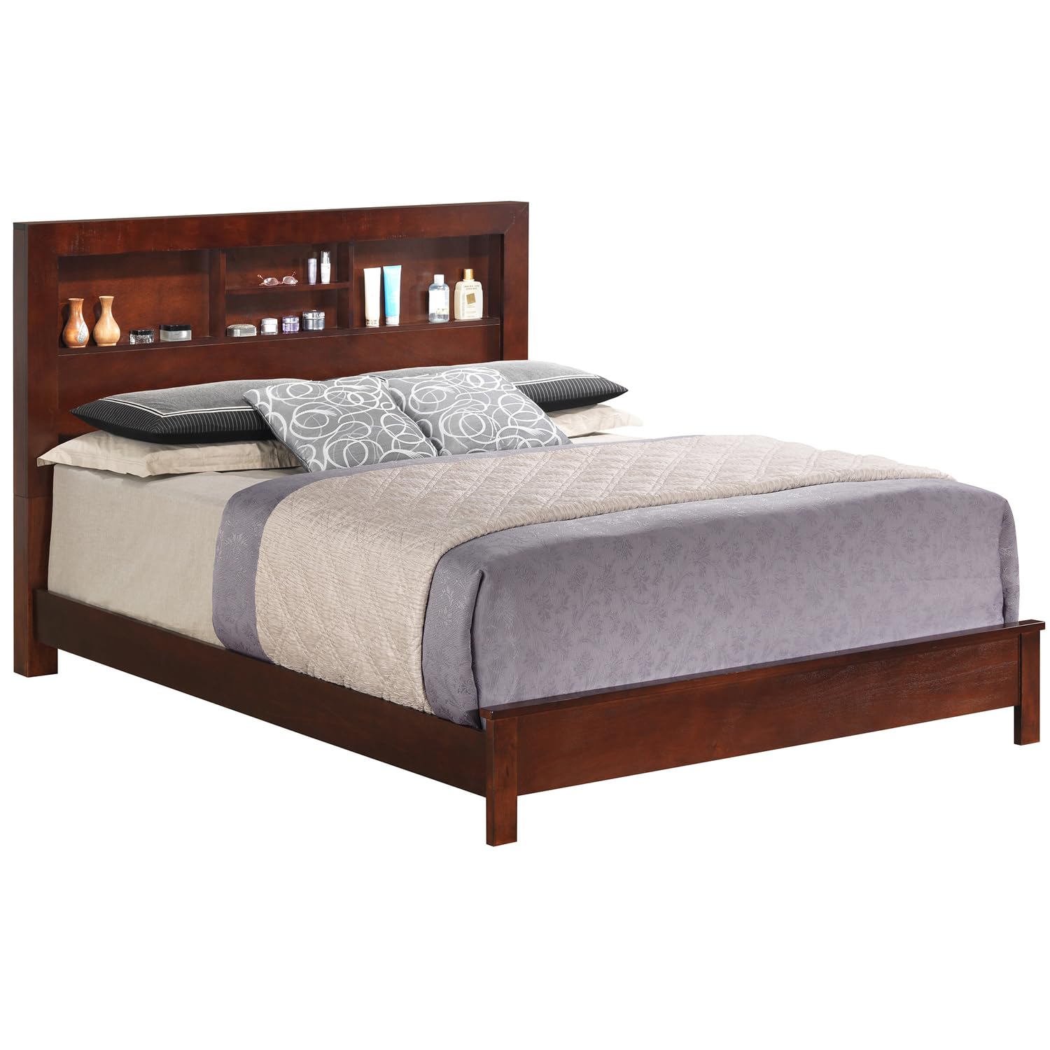 Burlington Cherry Full Platform Bed with Storage Shelves