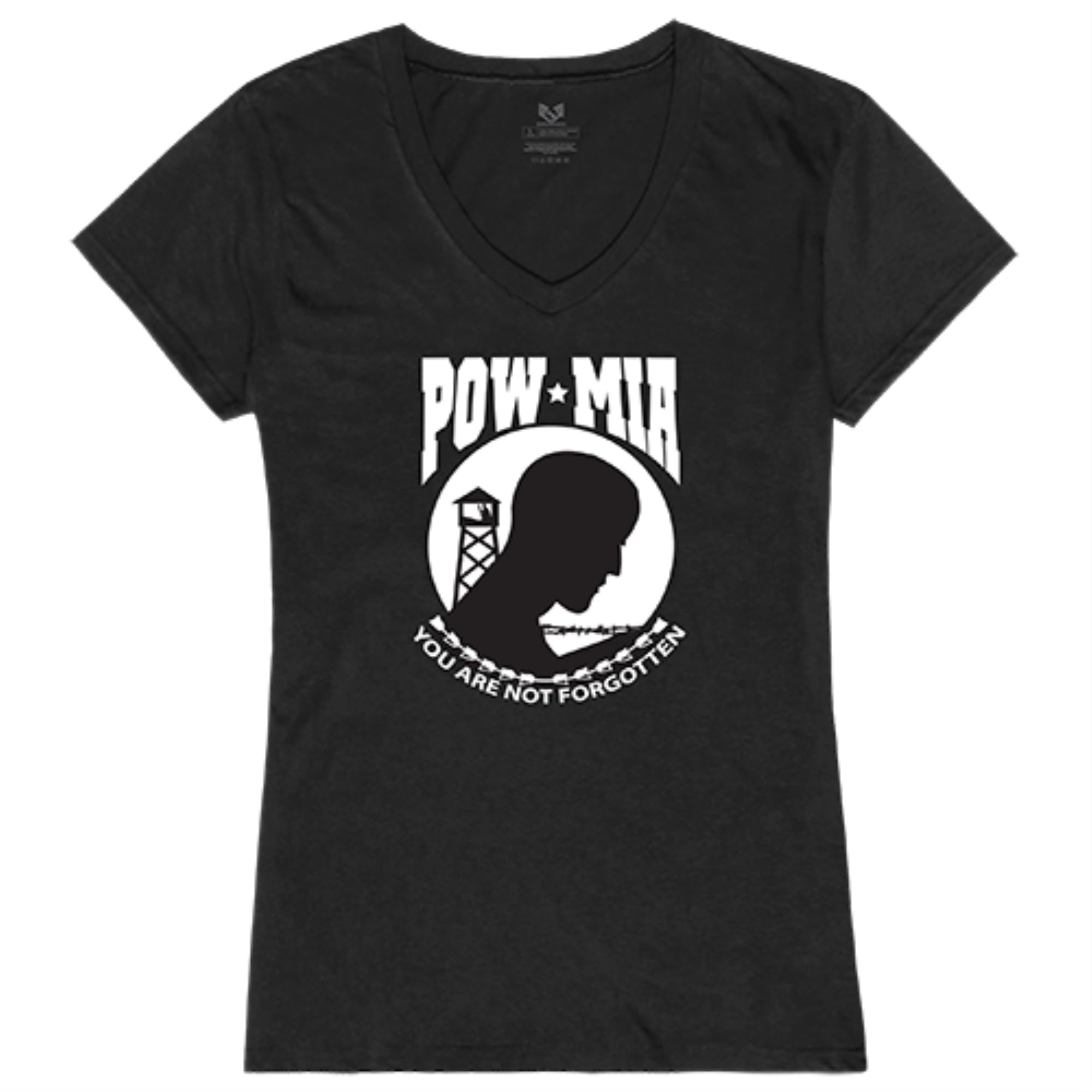 Graphic V-Neck, POW*MIA, Black, M