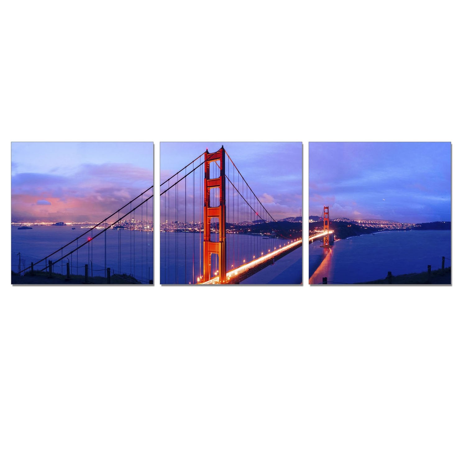 Furinno SENIK Golden Gate 3-Panel MDF Framed Photography Triptych Print, 72 x 24 Inches
