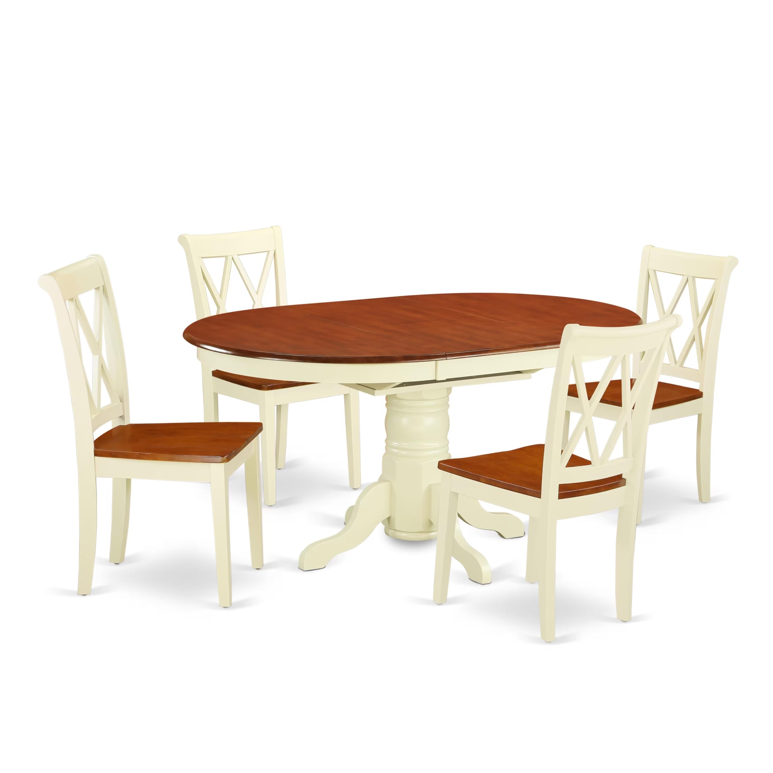 East West Furniture KECL5-BMK-W 5 Piece Kitchen Table Set for 4 Includes an Oval Dining Table with Butterfly Leaf and 4 Dining Room Chairs, 42x60 Inch, Buttermilk & Cherry