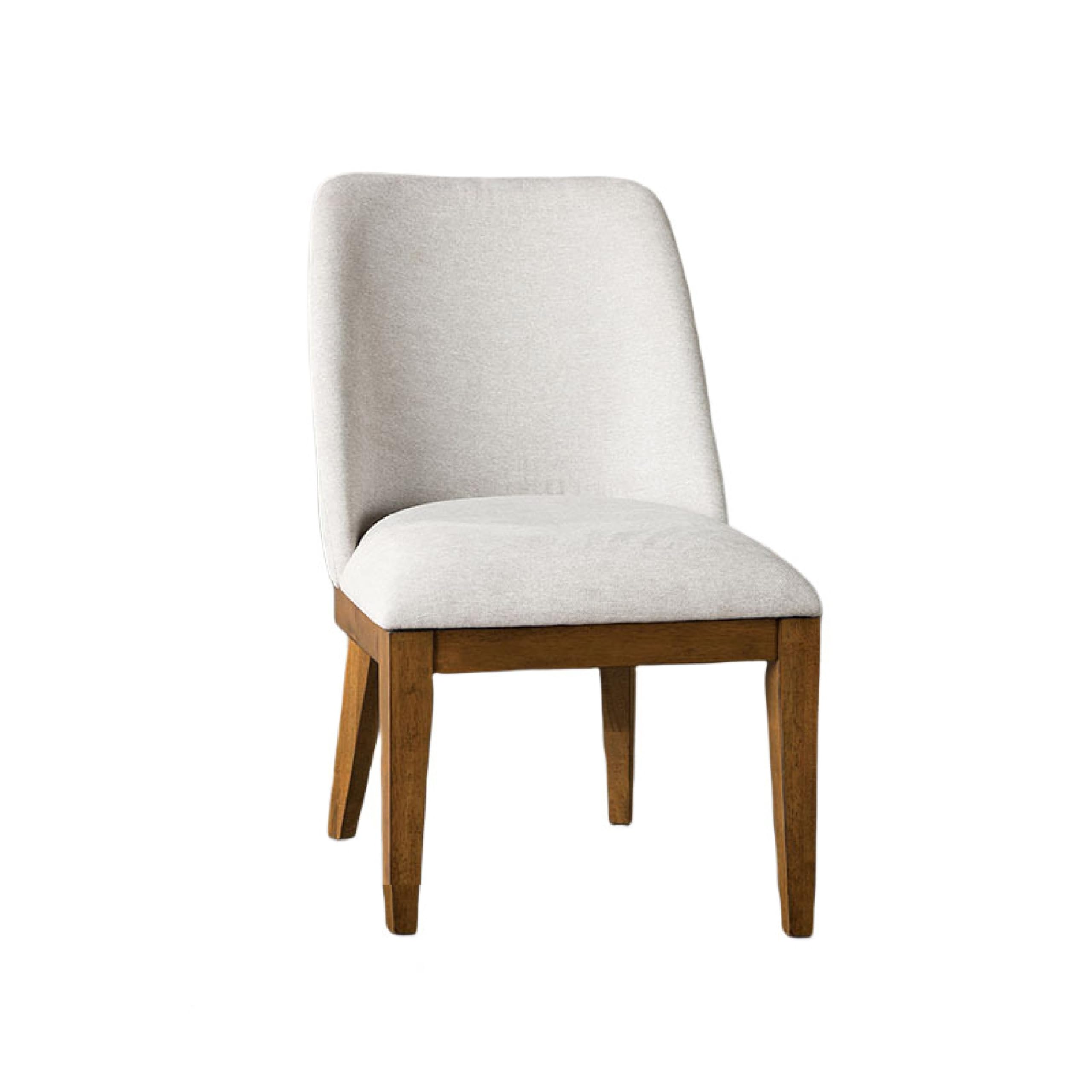 Ramie Side Dining Chair Set of 2, Wingback Chestnut Wood, White Fabric