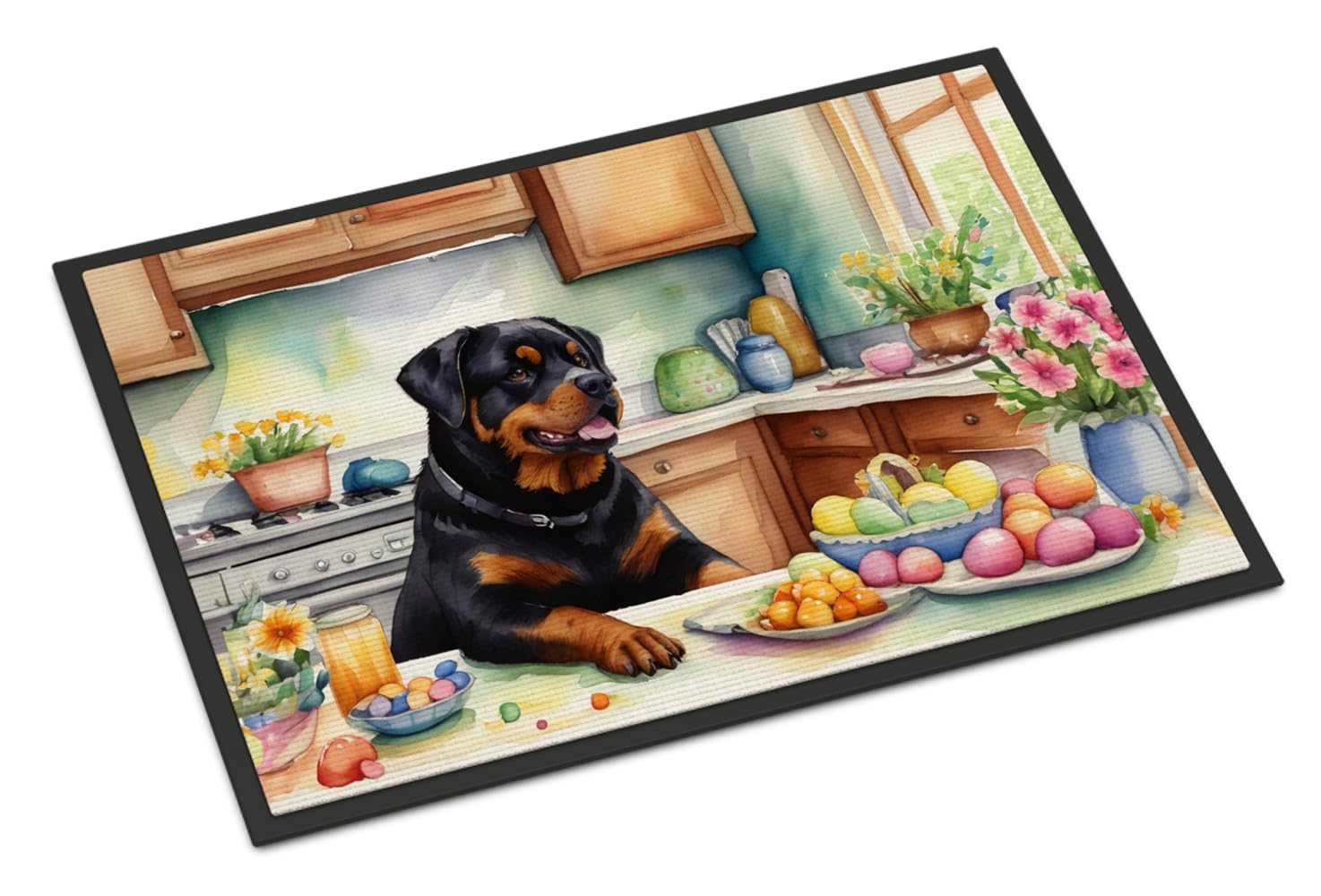Carolines Treasures DAC6887JMAT Decorating Easter Rottweiler Doormat Front Door Mat Indoor Outdoor Rugs for Entryway, Non Slip Washable Low Pile, 24H X 36W