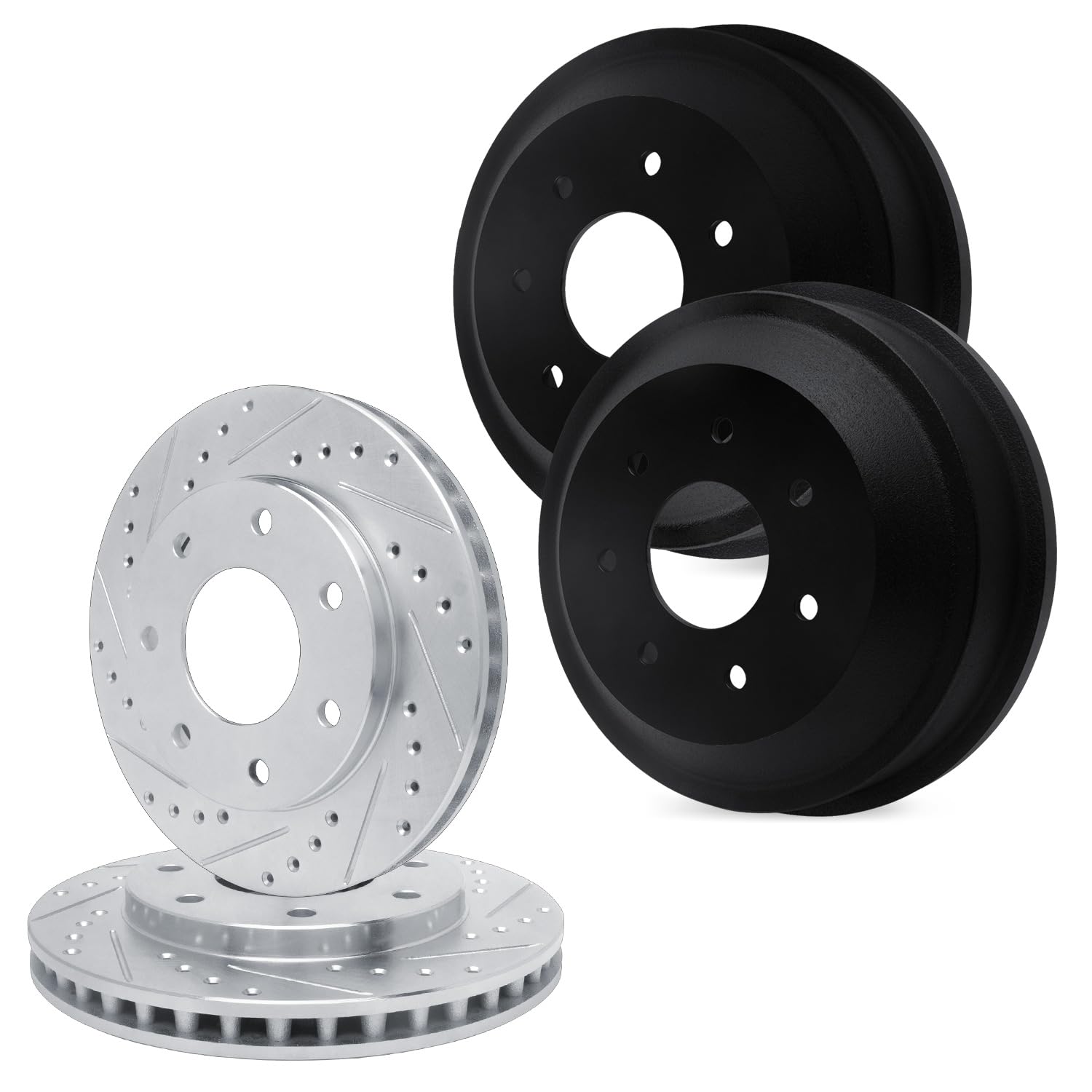R1 Concepts Drilled and Slotted Silver Disc Brake Rotor and Drum Set WGPN2-54161