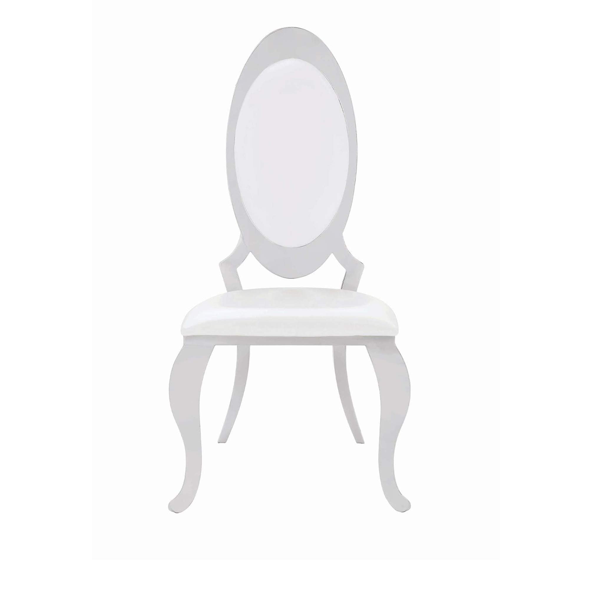 Benjara Metal Armless Dining Chair With Oval Padded Back, Set Of 2, White And Silver
