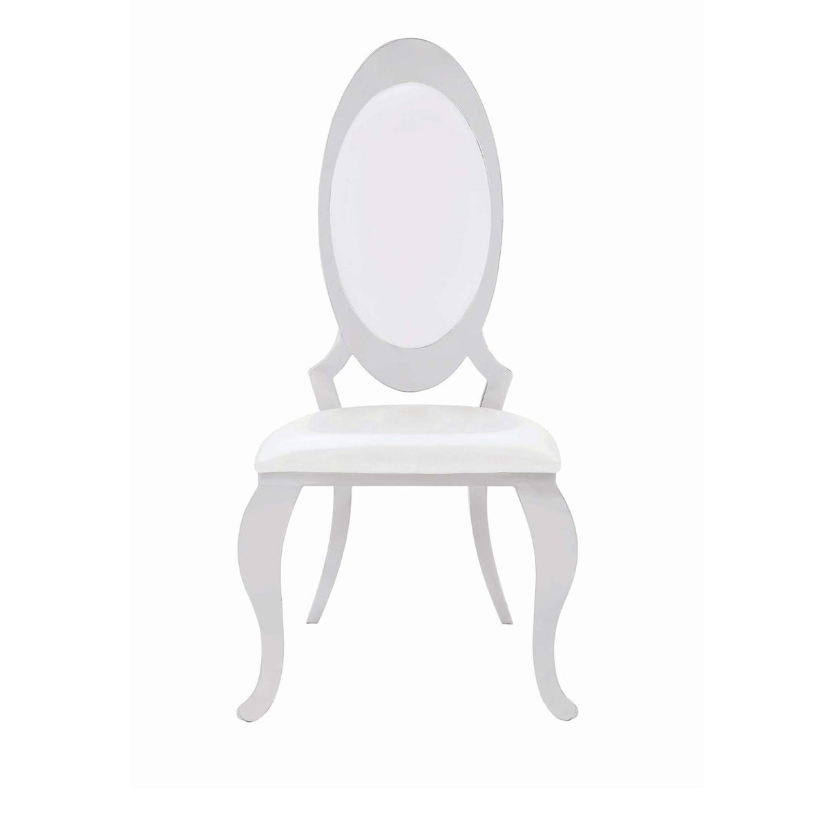 Benjara Metal Armless Dining Chair With Oval Padded Back, Set Of 2, White And Silver