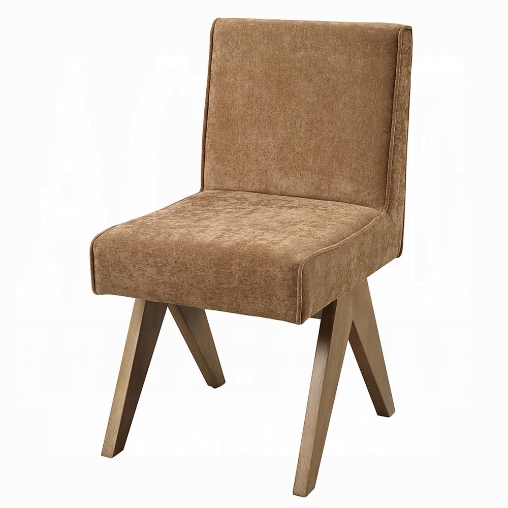 Sery Dining Side Chair Set of 2, Chocolate Brown Chenille, Wood Legs