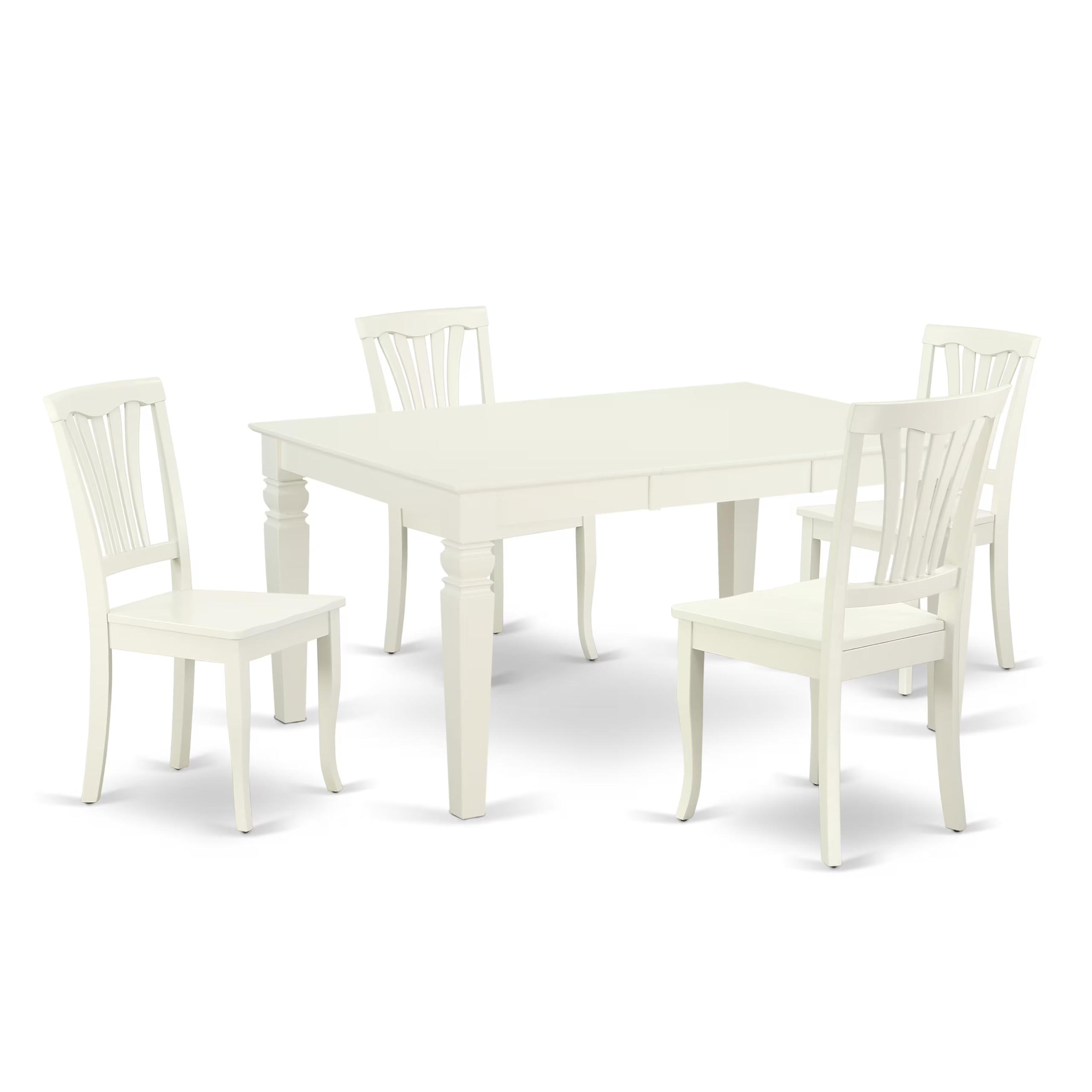 WEAV5-LWH-W 5PC Rectangular 42/60 inch Table with 18 In Leaf and 4 vertical slatted Chairs