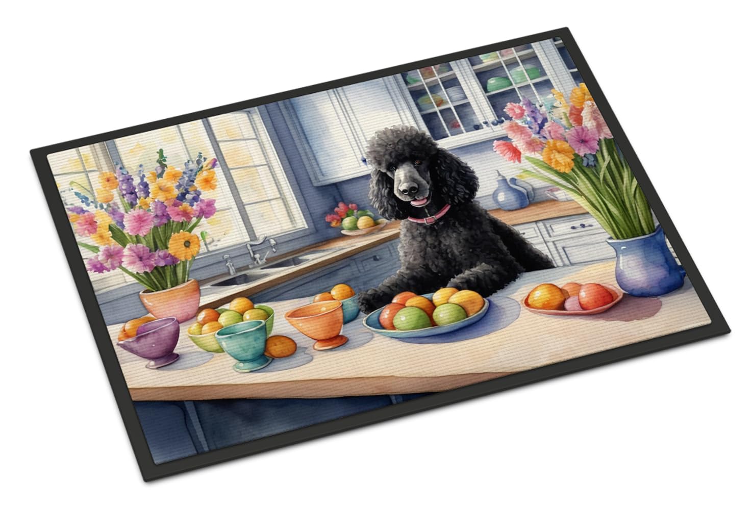 Carolines Treasures DAC6874JMAT Decorating Easter Black Poodle Doormat Front Door Mat Indoor Outdoor Rugs for Entryway, Non Slip Washable Low Pile, 24H X 36W