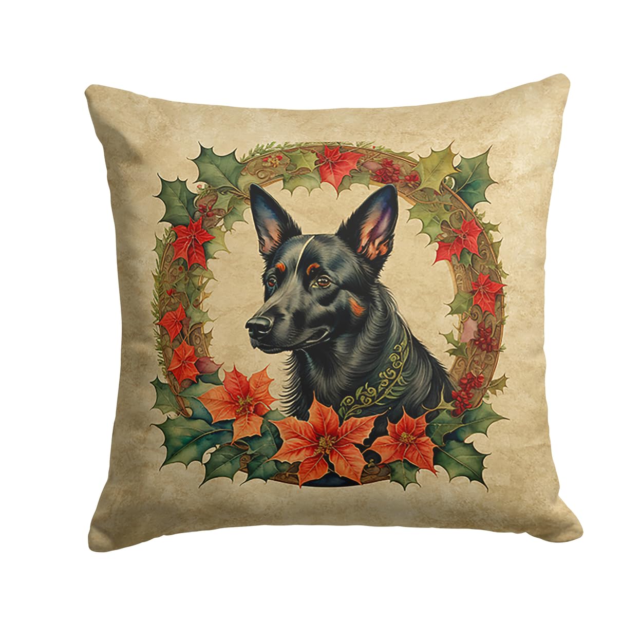 Australian Kelpie Christmas Flowers Throw Pillow